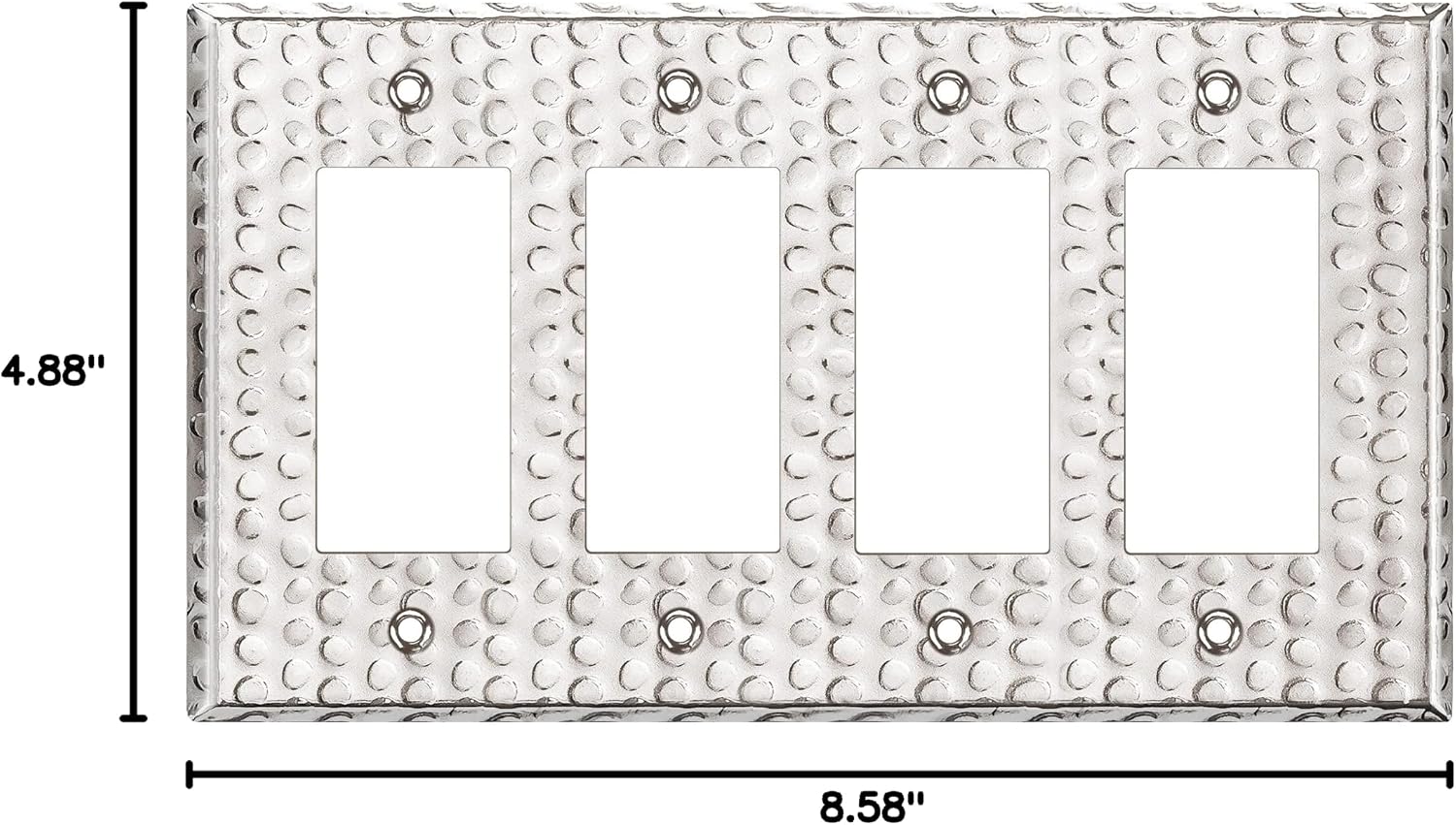 LIDER Dual Decorator Switch or Receptacle Metal Wall Plate, Mid-Size 4-Gang | Corrosion Resistant, Outlet Cover