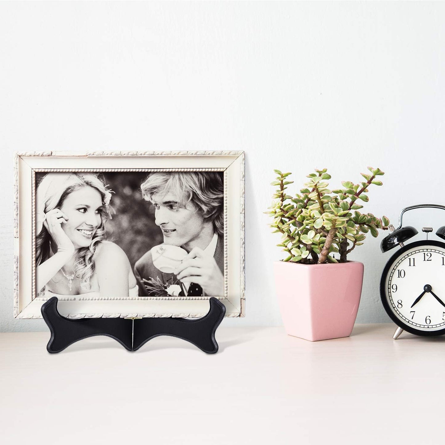 4 Packs and Wooden Display Stand Decorative Plate Stands for Display Picture Frame / Black / 5 Inch