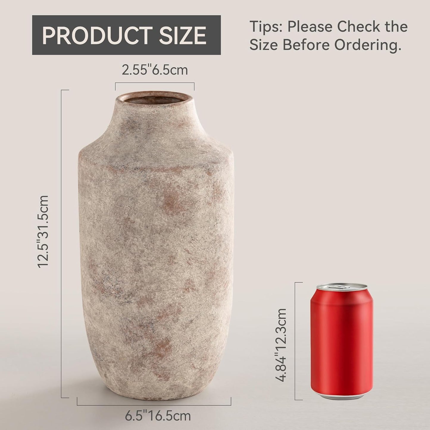Ceramic Flower Vase / 12.5"h-terracotta / White / 12.5 Inch