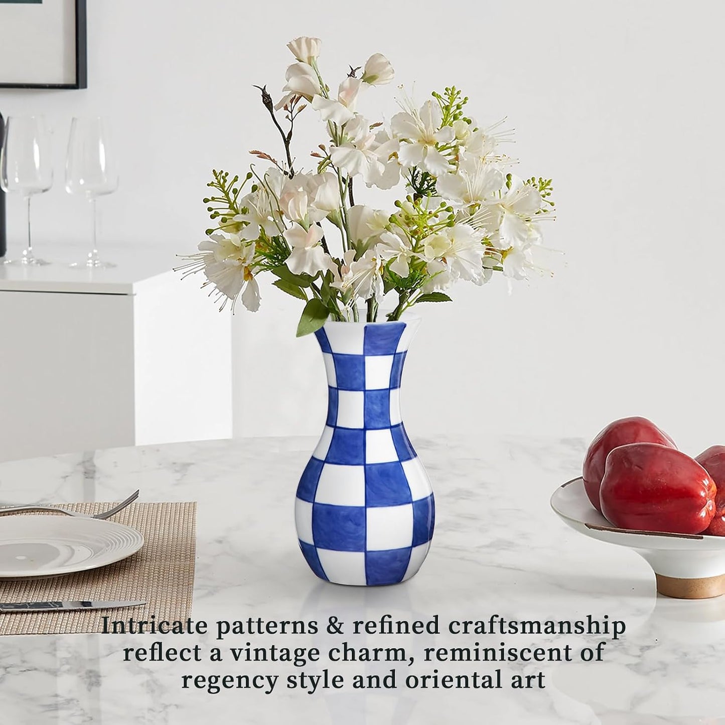 Bud Ceramic Flower Vase / # Plain Texture / Blue / 6 Inch / Set of 2