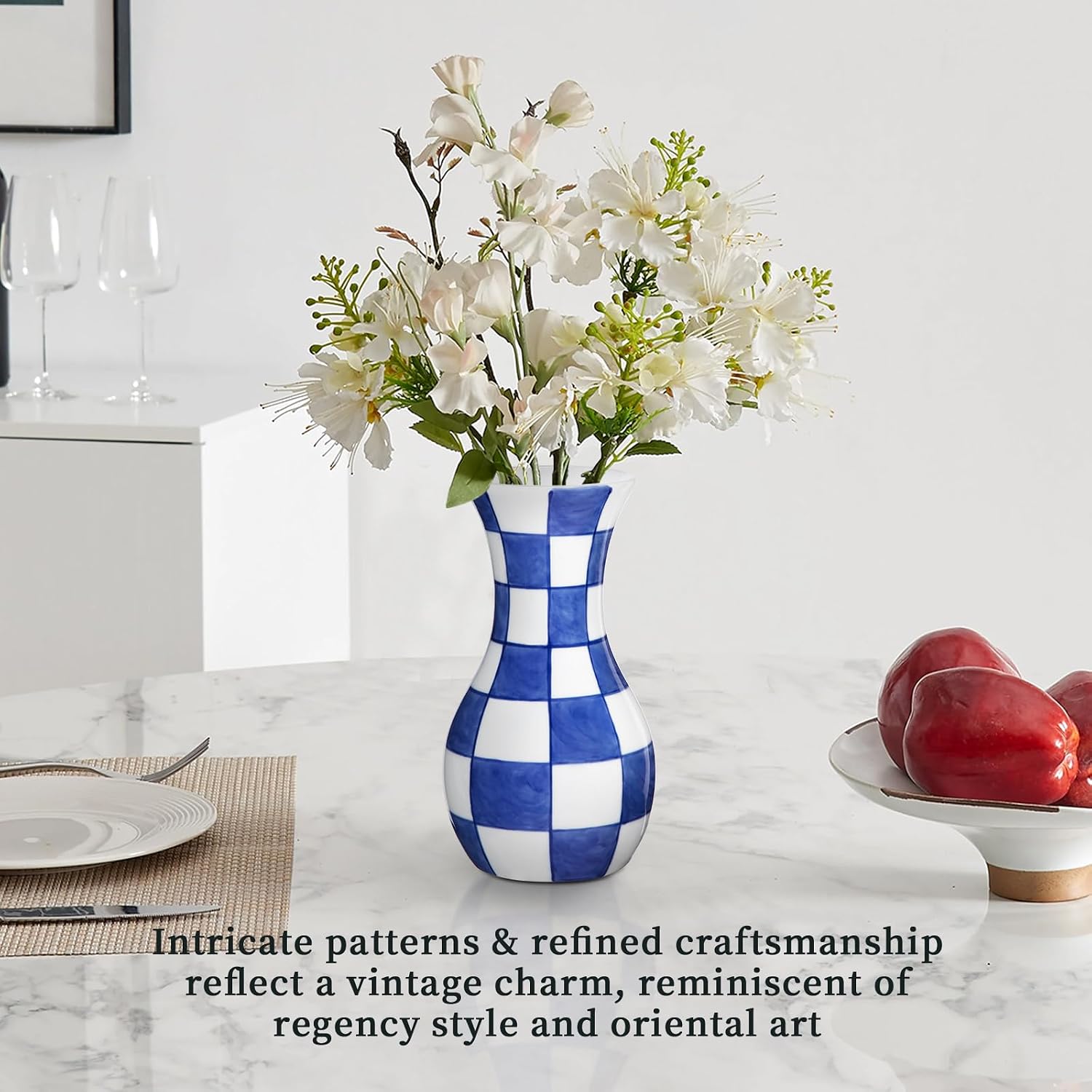 Bud Ceramic Flower Vase / # Plain Texture / Blue / 6 Inch / Set of 2