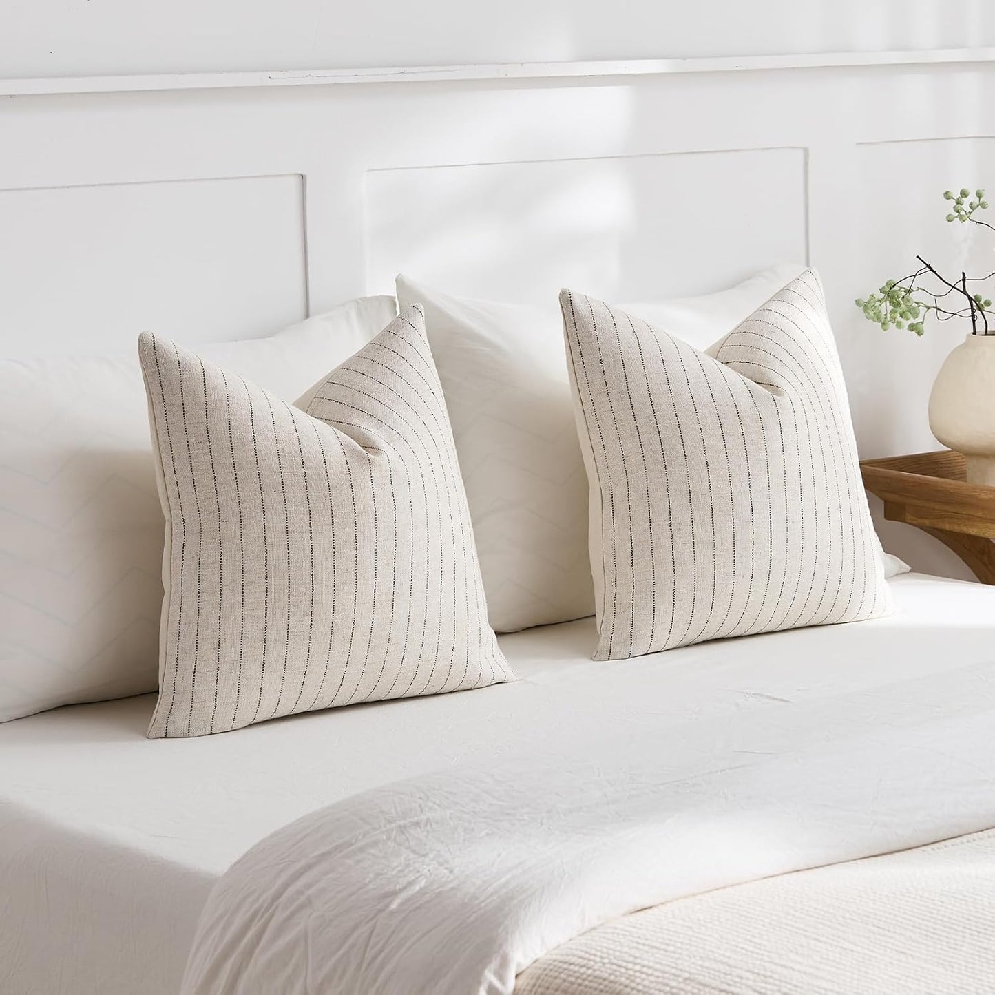 Linen Striped Throw Pillow Covers Neutral Couch Pillow Cases Farmhouse / Brown / 18 x 18 / Set of 2