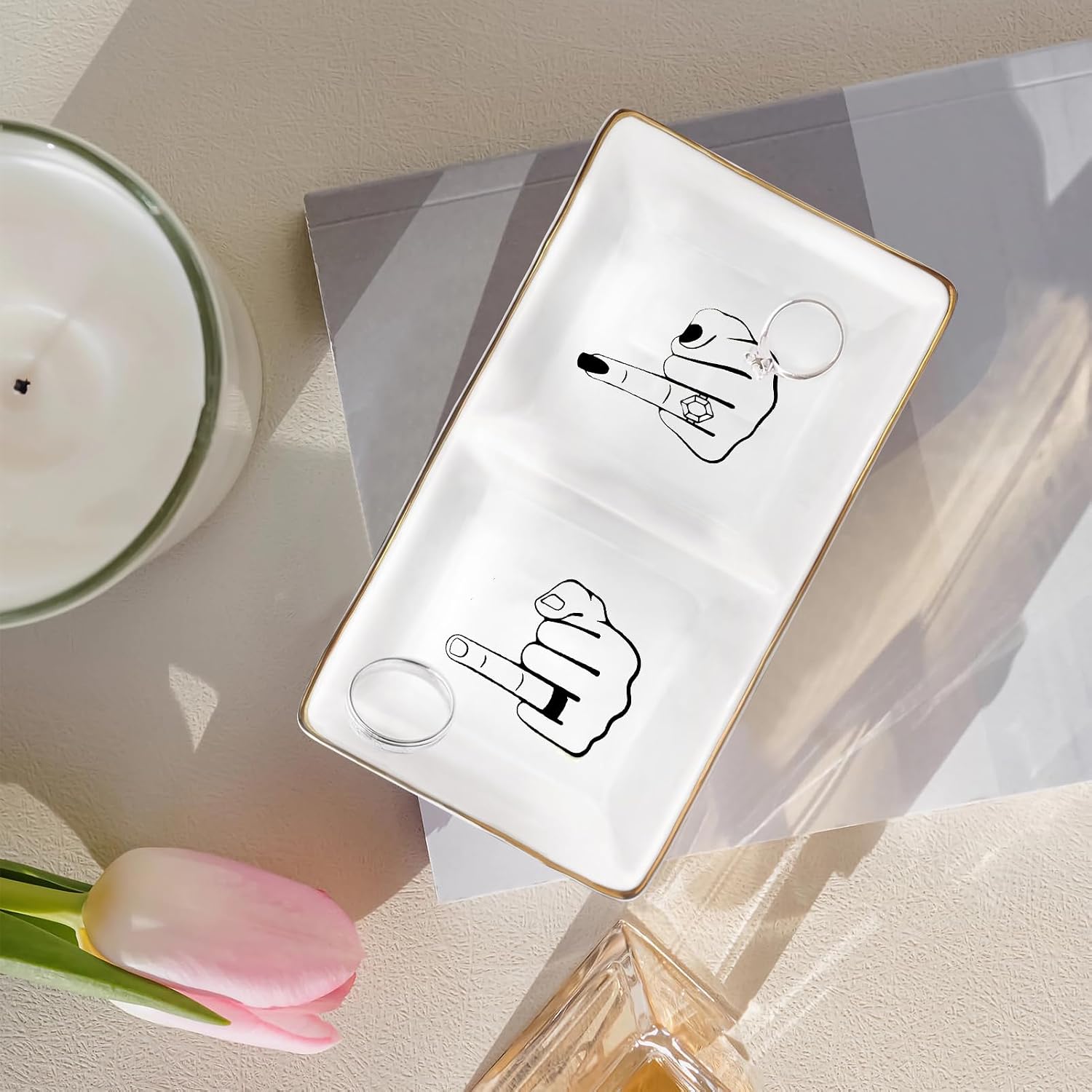 Elegant Finger Ceramic Ring Holder for Engagement / Fingers