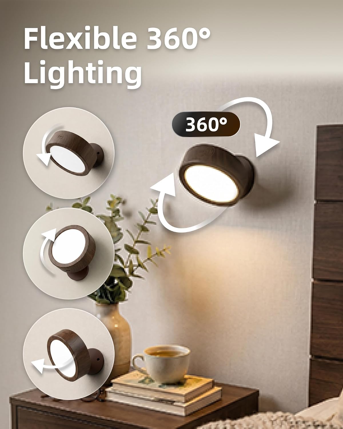 EZVALO LED Wall Mounted Light, 3000mAh Rechargeable Cordless Wall Sconce, Dimmable with Remote & Touch Control, 3 Color