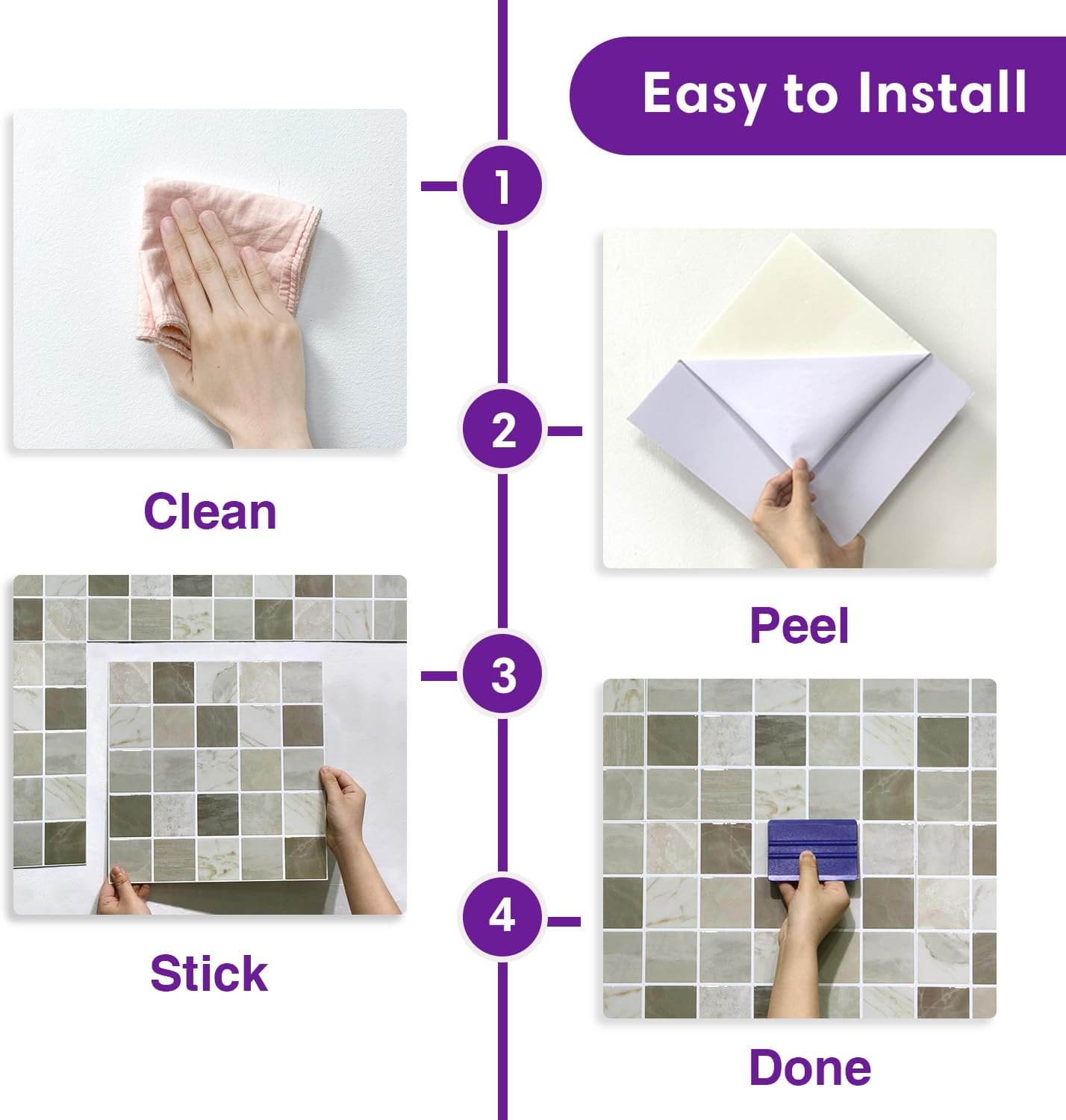 Thicker Marble Peel and Stick Backsplash Tiles- of "-3D / ST-SM-G / Brown / 12 x 12 / Set of 10
