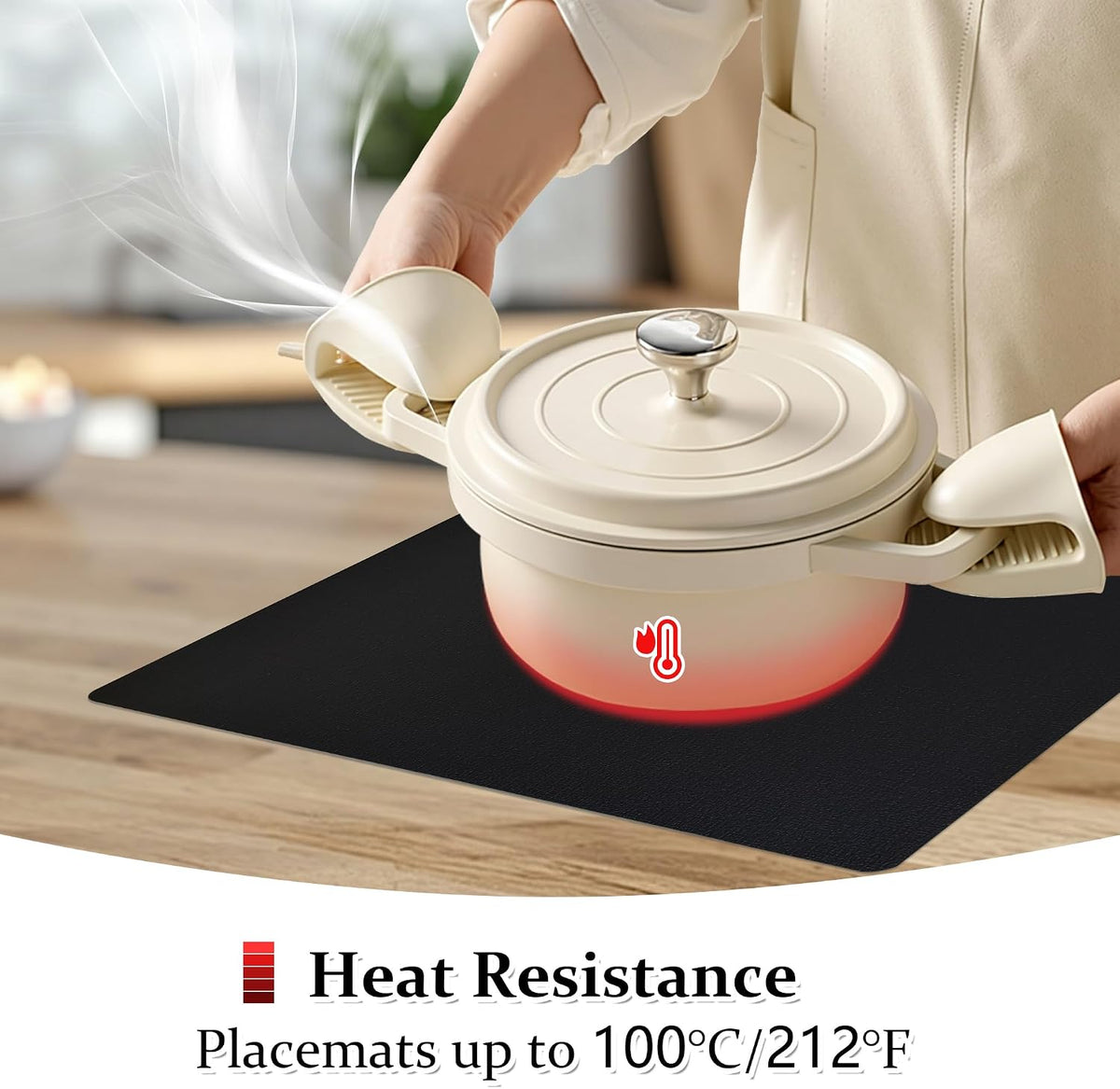 FROMHEART Faux Leather PU Placemats Set of 12 (Black,11.8" x 17") | Waterproof,Heat/Oil Stain-Resistant Table