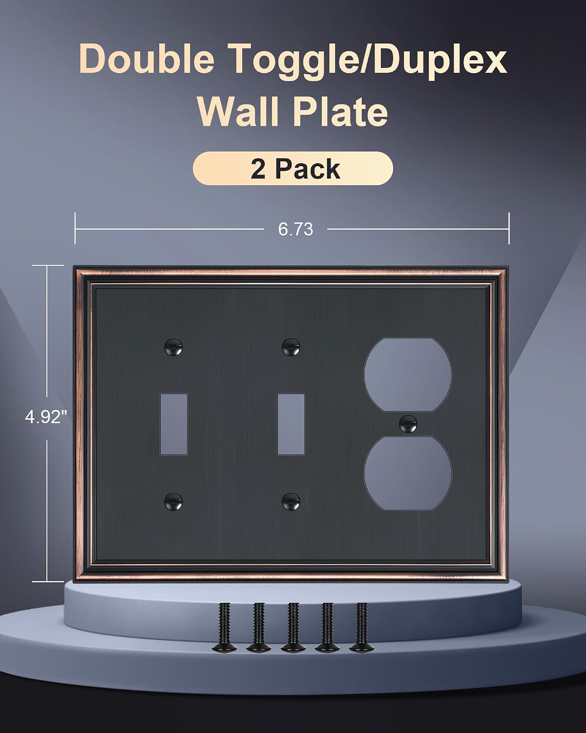 2-Pack Zinc Alloy Combo Double Toggle/Single Duplex Outlet Covers | Decorative Switch Plate Covers, Wall Plates for
