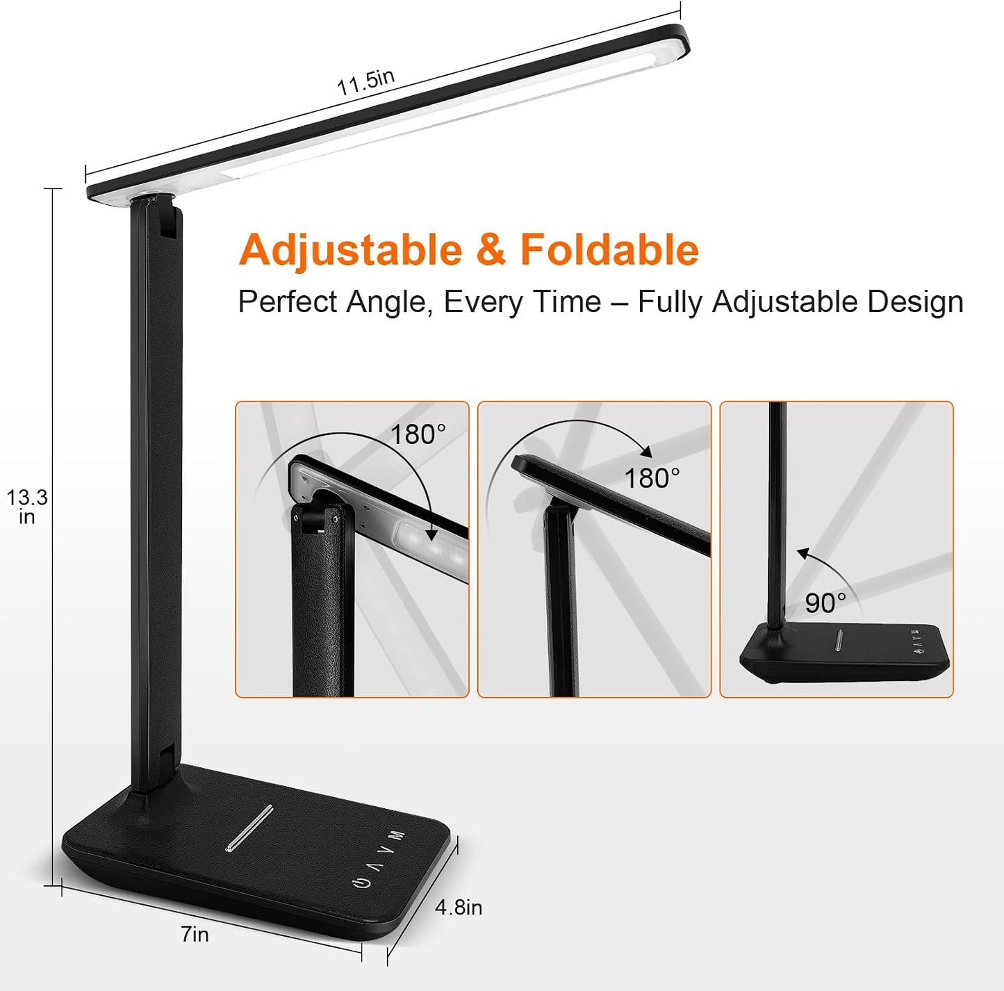 LED Desk Lamp for Office Home, Bright Desk Light with USB Charging Port, Adjustable Dimmable Desk Lamps 5 Modes 5