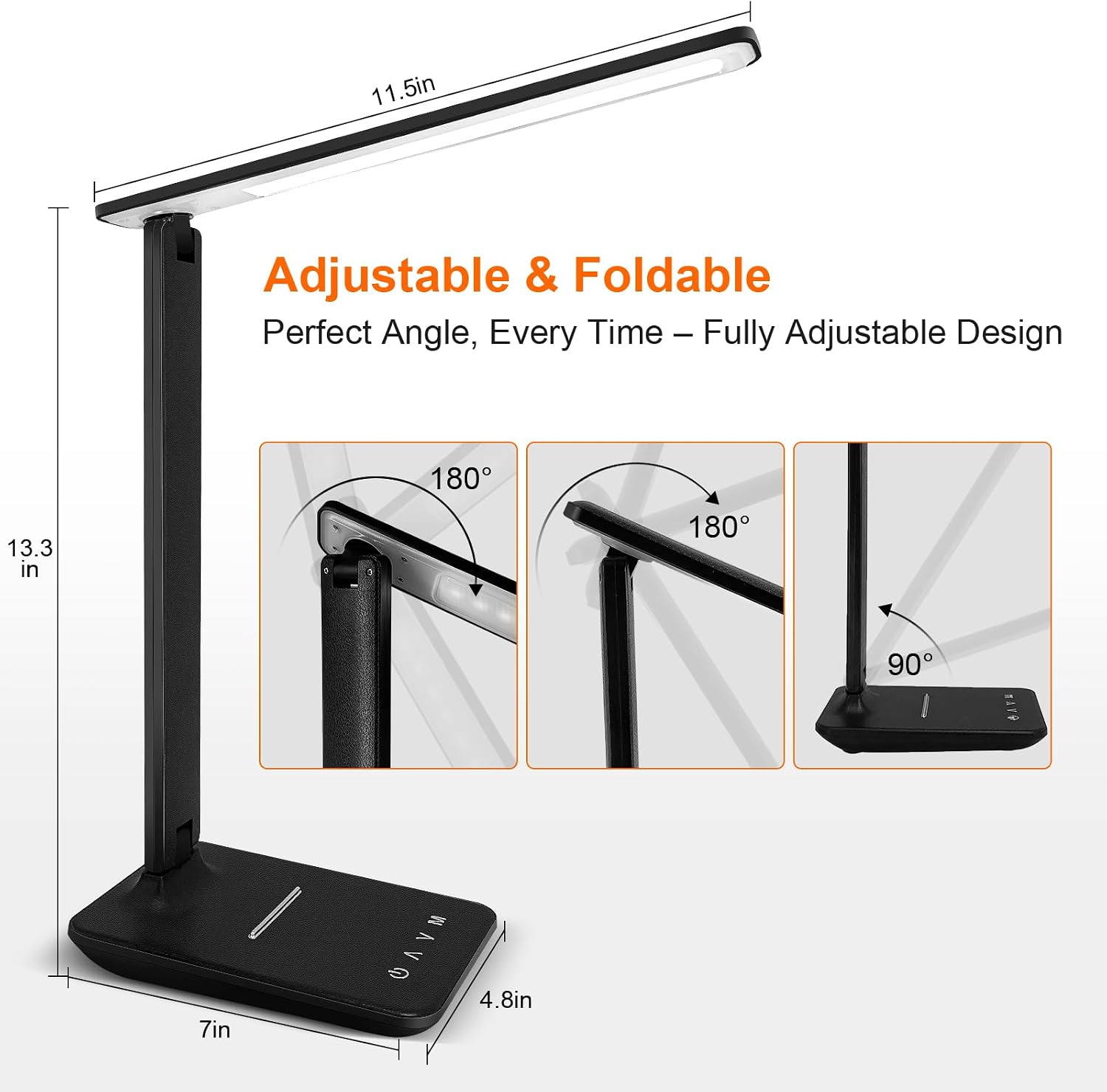 LED Desk Lamp for Office Home, Bright Desk Light with USB Charging Port, Adjustable Dimmable Desk Lamps 5 Modes 5