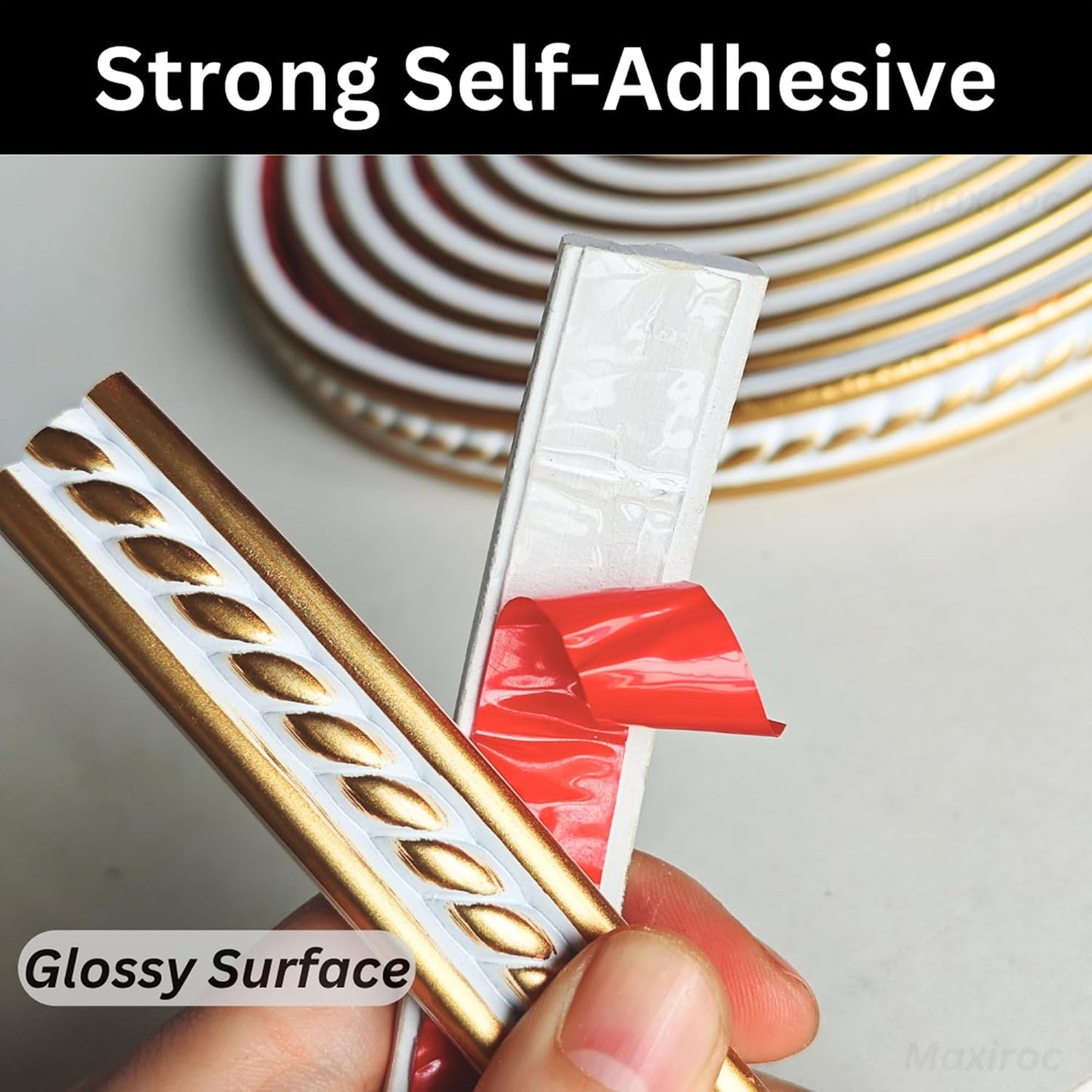 Peel and Stick Molding Trim Self Adhesive Flexible Wall Trim Crown Molding / White Gold / 0.8 x 120
