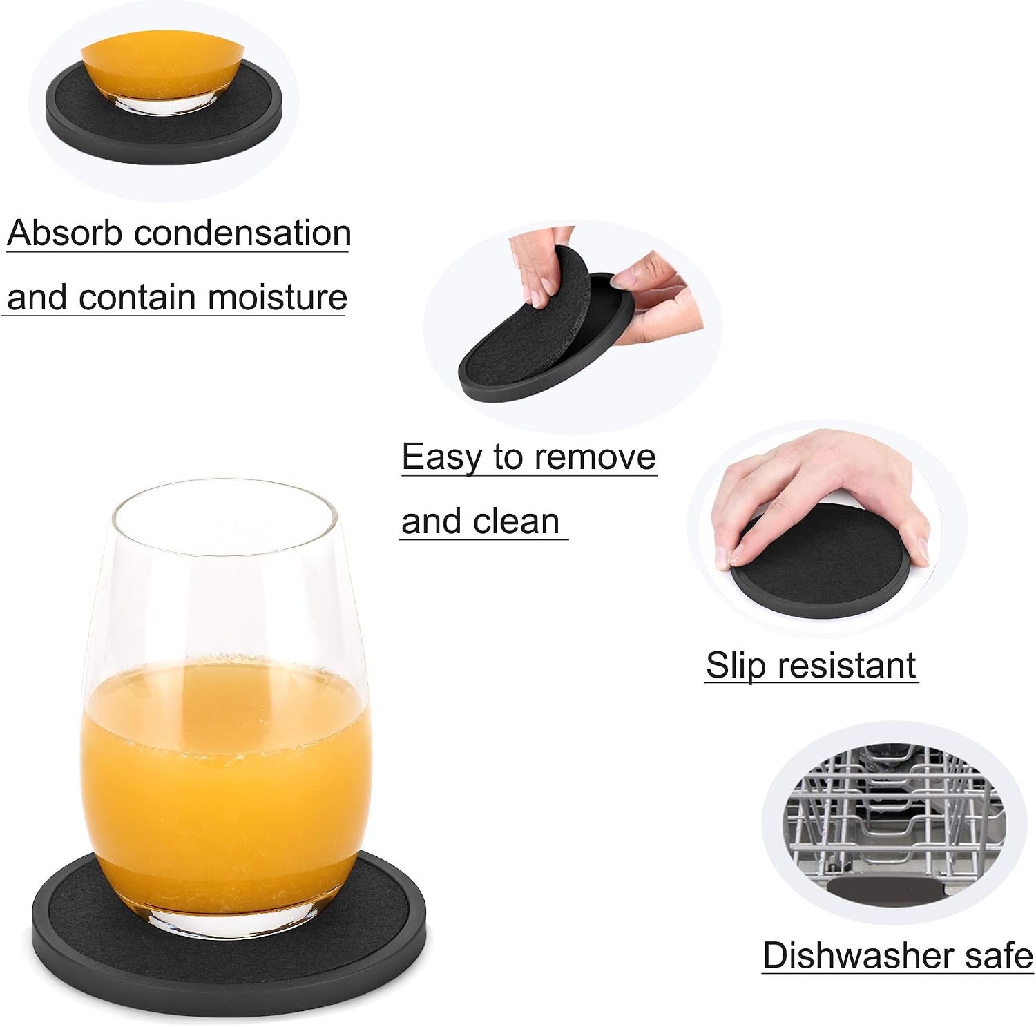 Holder / Soft Felt Insert / 4.3 Inch Coasters with 4.5 Inch Holder / Black