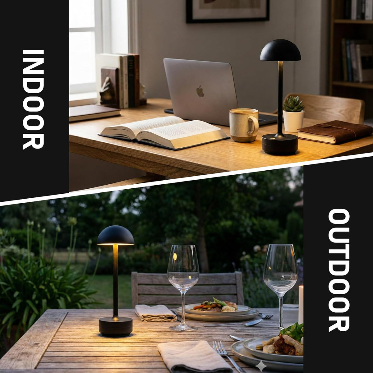 LED Cordless Table Lamp 5000mAh Rechargeable Battery Light Black | Outdoor Portable Battery Operated Up to 60H Touch 3