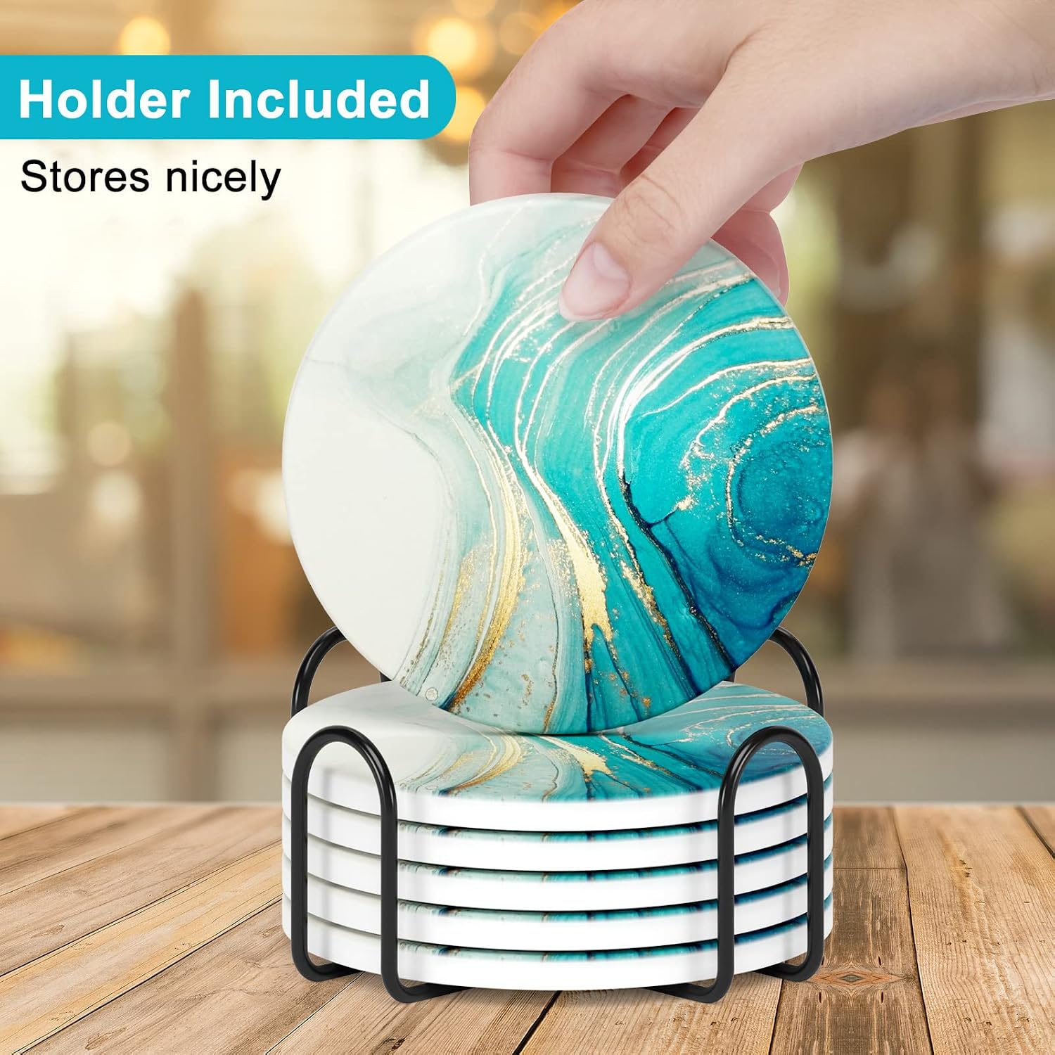 Holder and Cork Base / Luxury Gold Teal Ocean / Set of 6