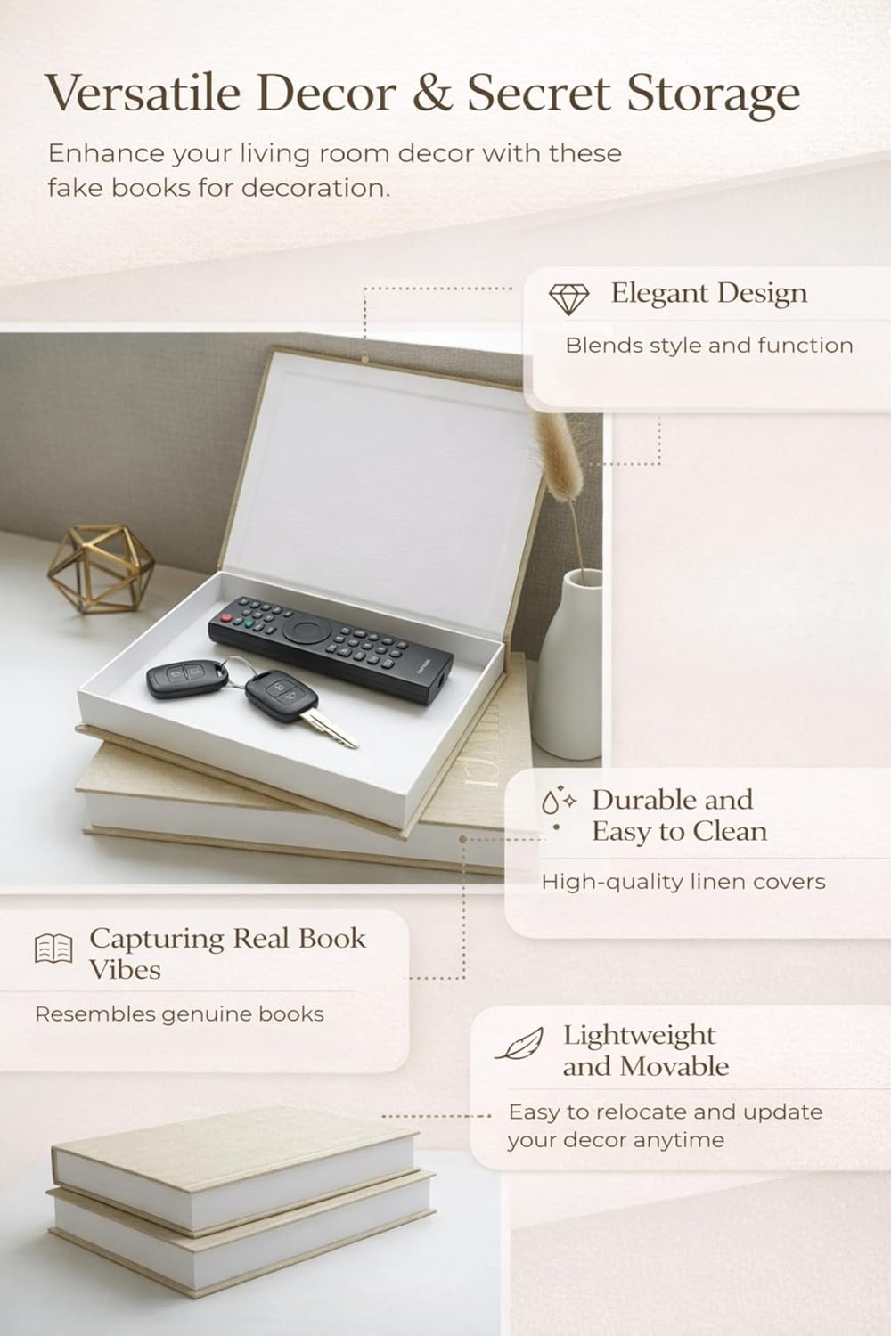 Decorative Books / Linen Storage Box / Beige & Beige / Set of 2