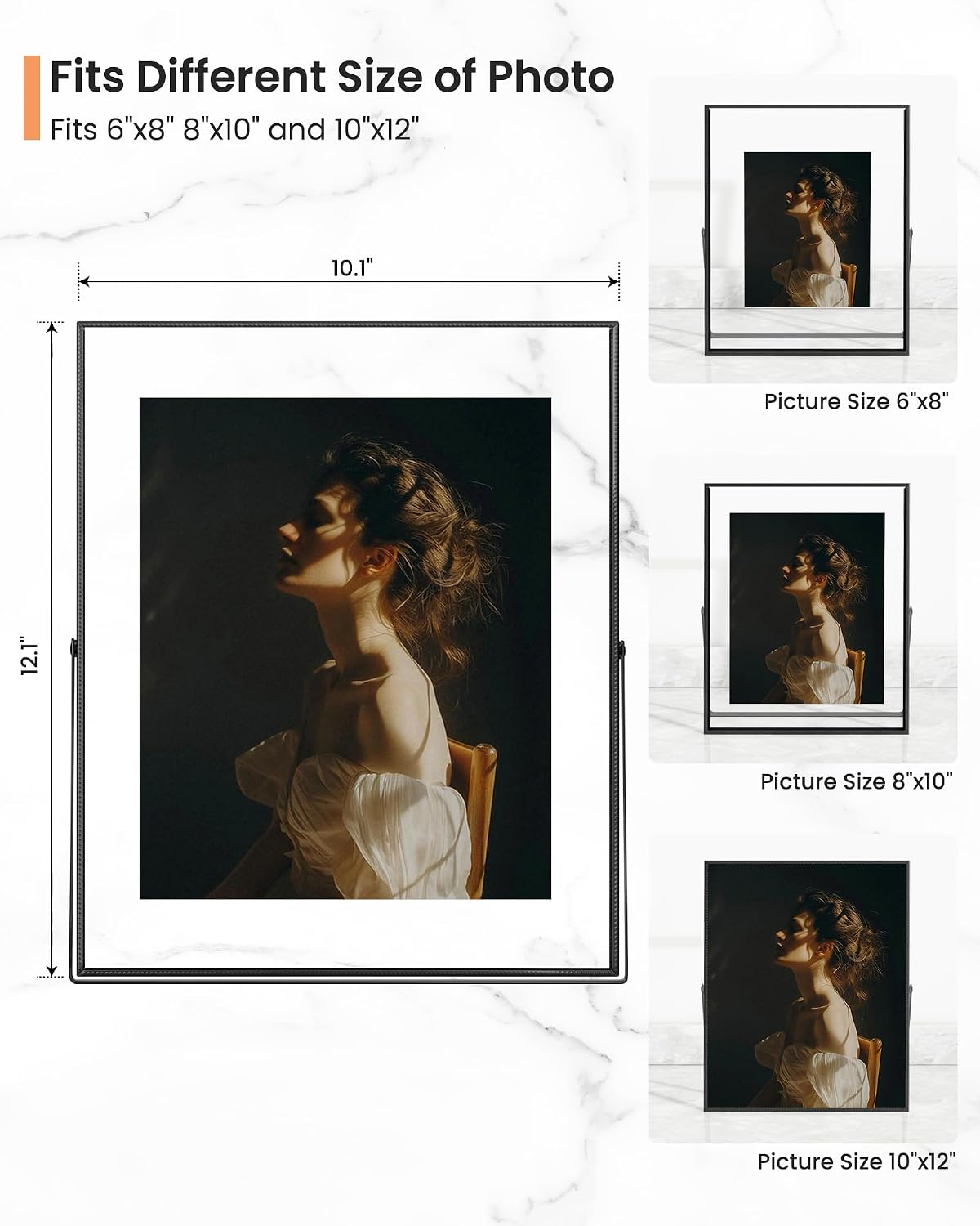 RICHFOCUS 10x12 Floating Picture Frame, Floating Display for 6x8 8x10, Beaded Metal Picture Frames with Real Glass