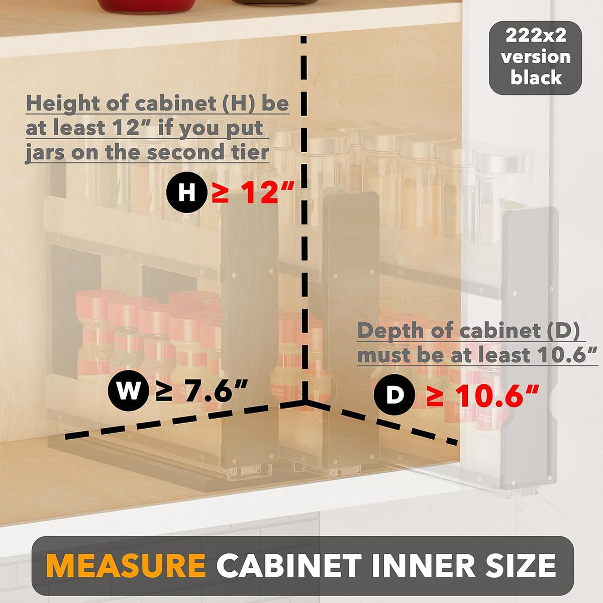 SpaceAid Bamboo Pull Out Spice Rack Organizer for Cabinet, Heavy Duty Slide Out Seasoning Kitchen Pantry Sliding
