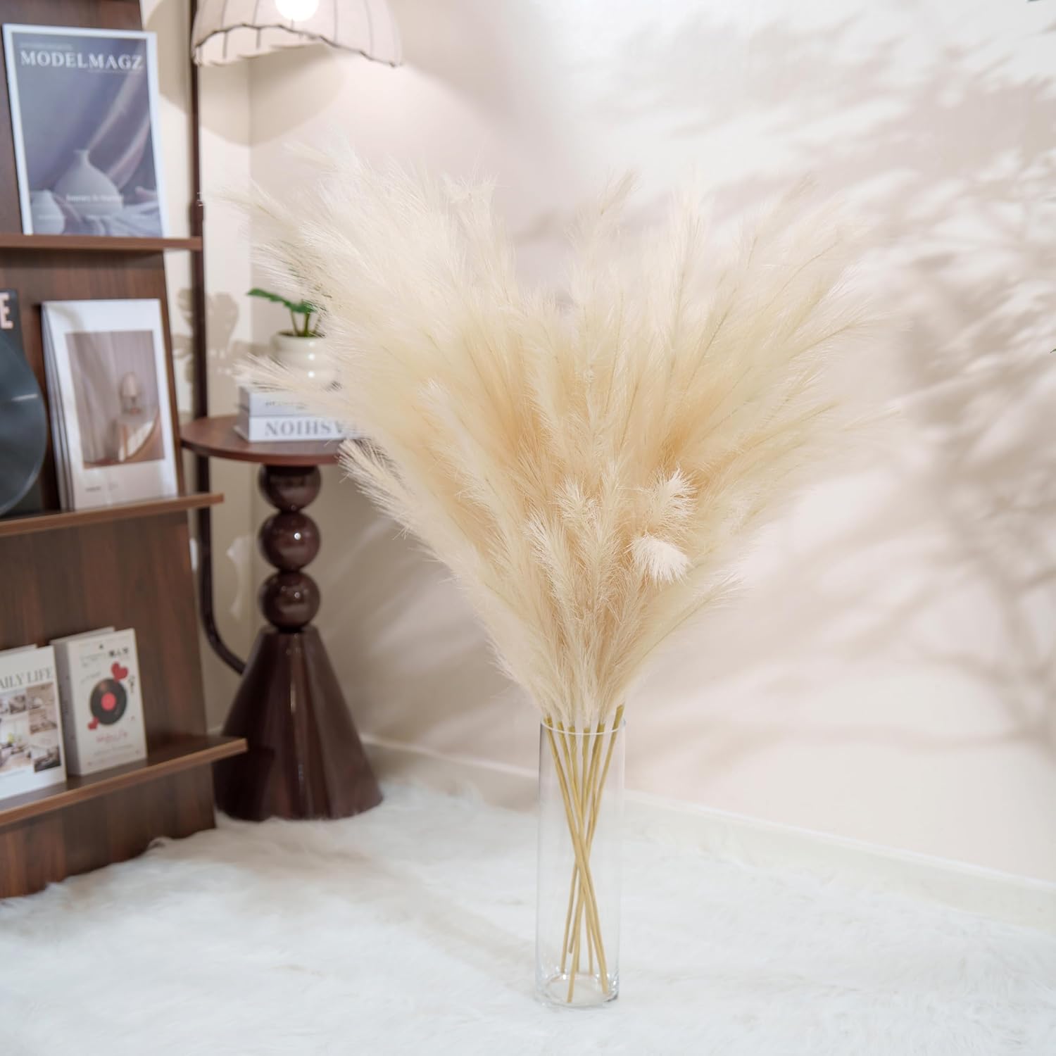 Cream Pampa " 8pcsTall Fluffy Feather Flowers / 43.3 / Faux Beige / Set of 8