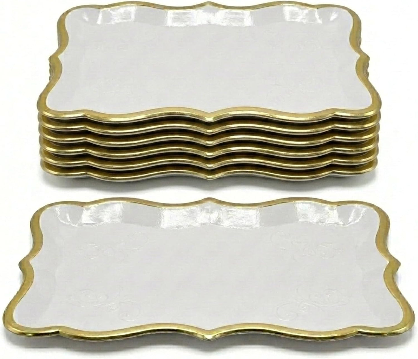 Decorative Trays Gold Rim Display Platters Cardboard Wedding / Gold, White / 9 x 13 / Set of 10