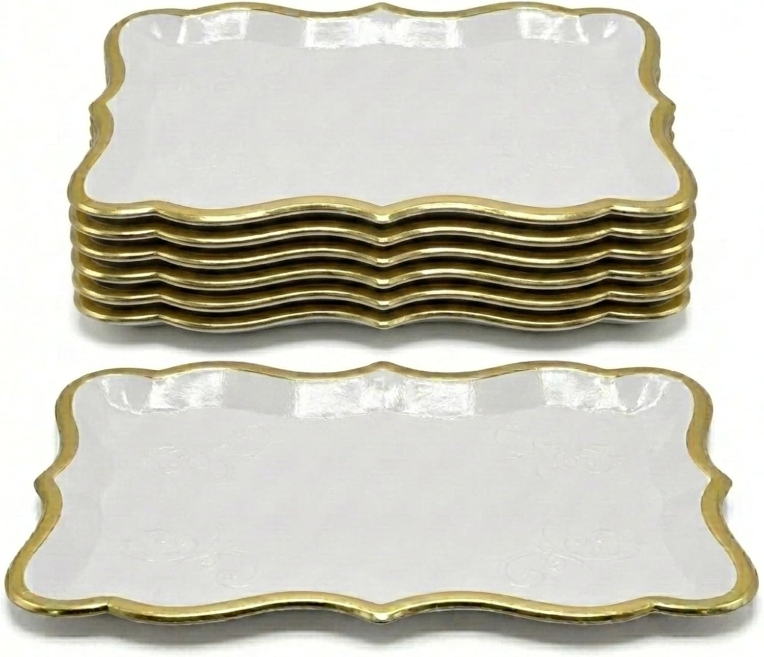 Decorative Trays Gold Rim Display Platters Cardboard Wedding / Gold, White / 9 x 13 / Set of 10