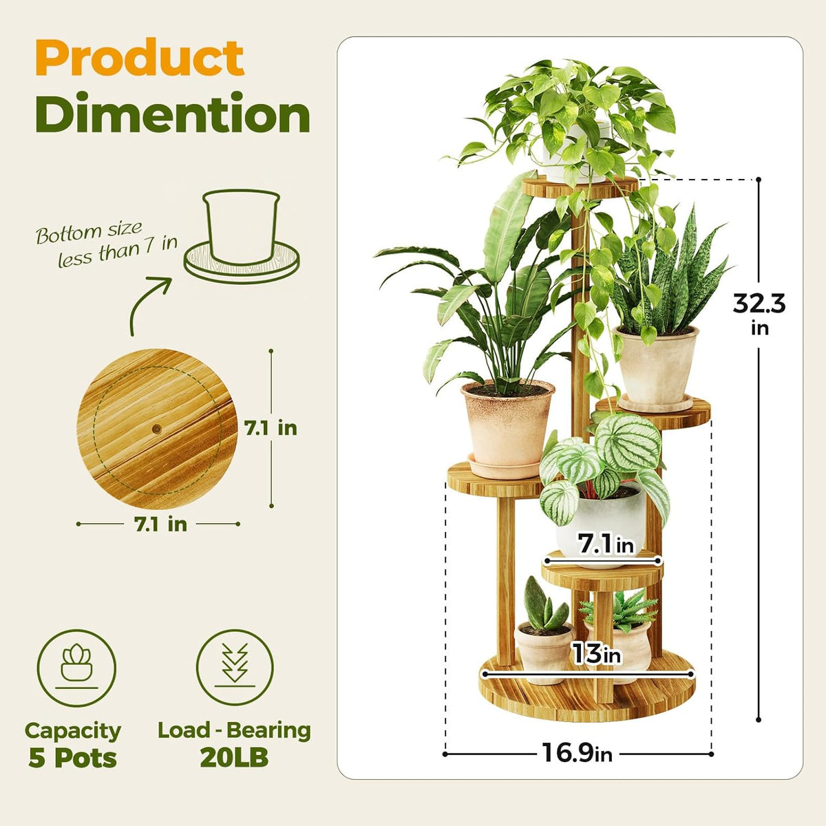 Bamworld Plant Stand Indoor Wood Plant Shelf 4 Tier Brown | plant holders for Multiple Plants Tall Corner Plant Stands