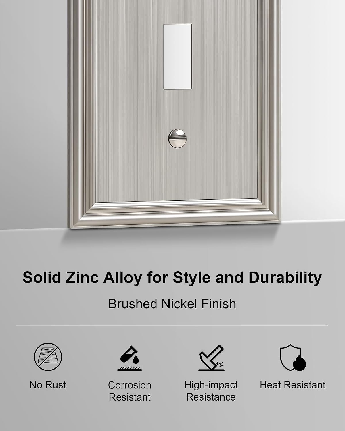 6-Pack Zinc Alloy Single Toggle Light Switch Cover Plate, Solid Wall Plate | Decorative Switch Plate Covers, Durable 1