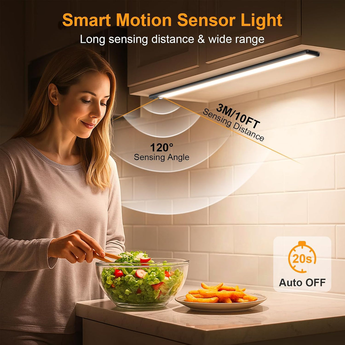 Gritin 14.7inch Under Cabinet Lighting Rechargeable 2 Pack | 3 Color Temps & 5 Brightness,Super Bright,4 Modes,Motion