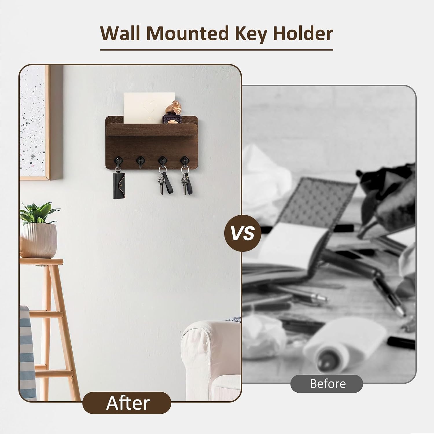 Small Home Decor Wooden Wall Organizer / Brown / Small - 8.5 Inch / 8.5 Inch