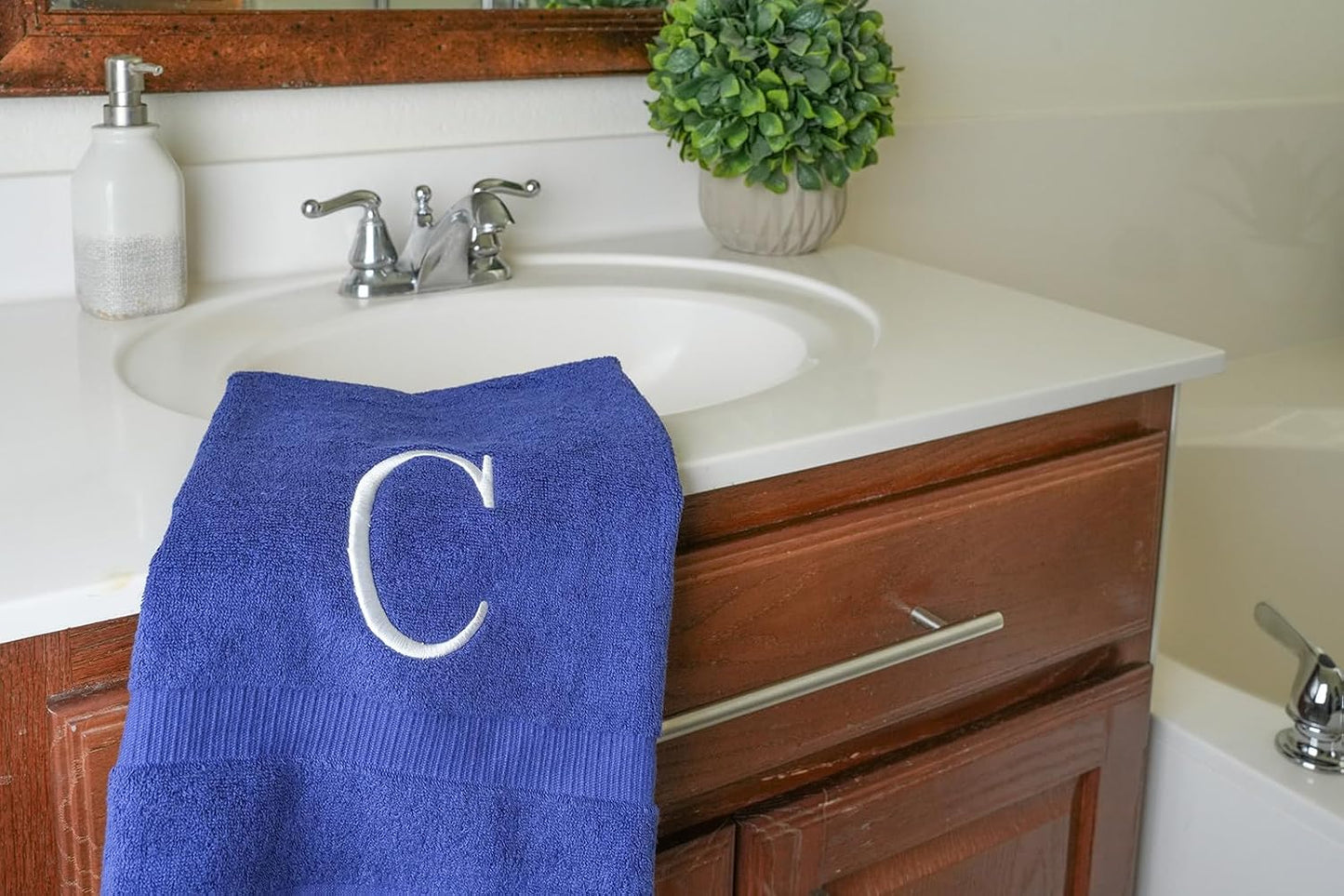 Navy with White Monogrammed Hand Towels for Bathroom - Set of 2 Letter C | Luxury Hotel Quality Initial Towels For