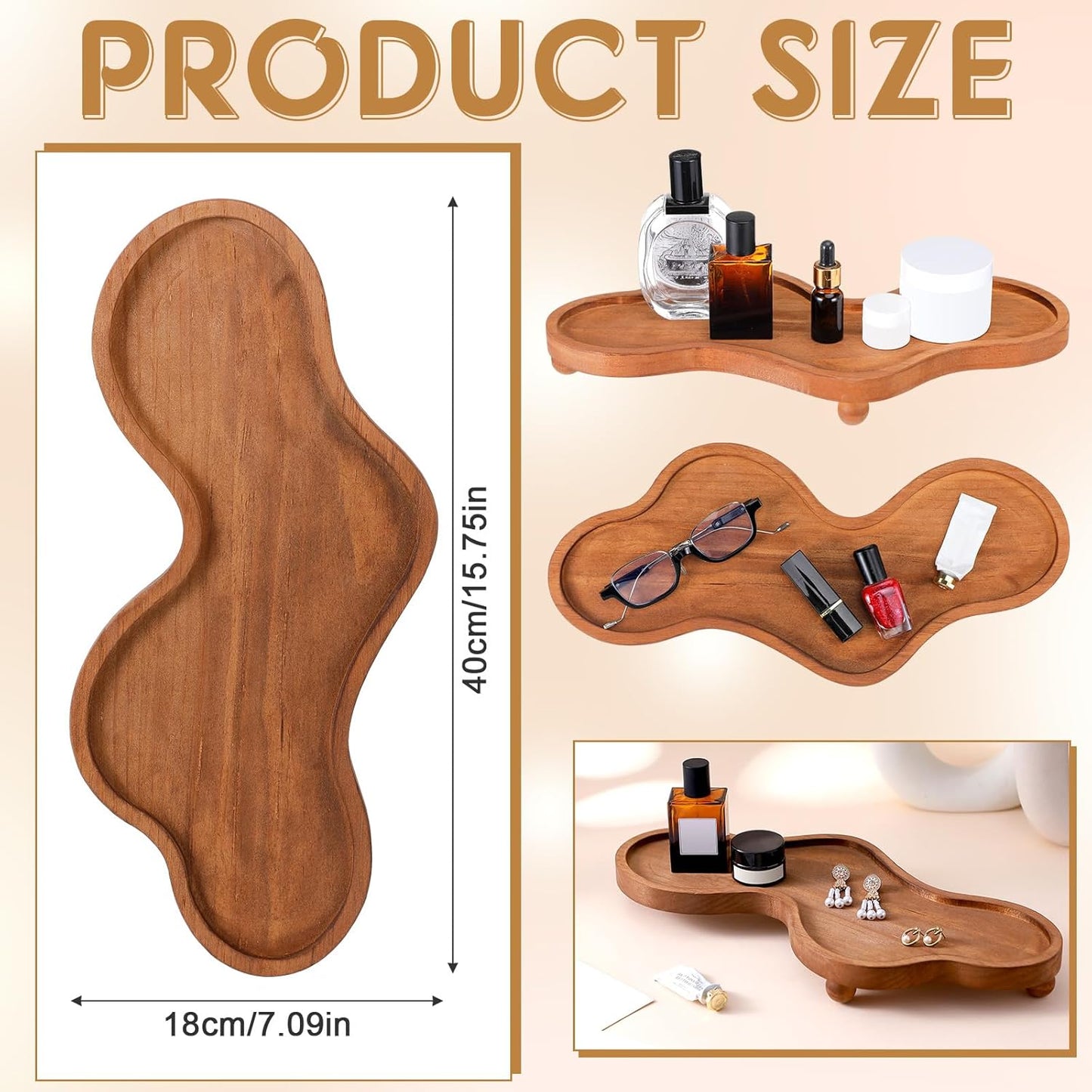 Wood Cloud Perfume Tray Irregular Jewelry Decorative Tray for Women Trinket Dish Ring Holder / Brown