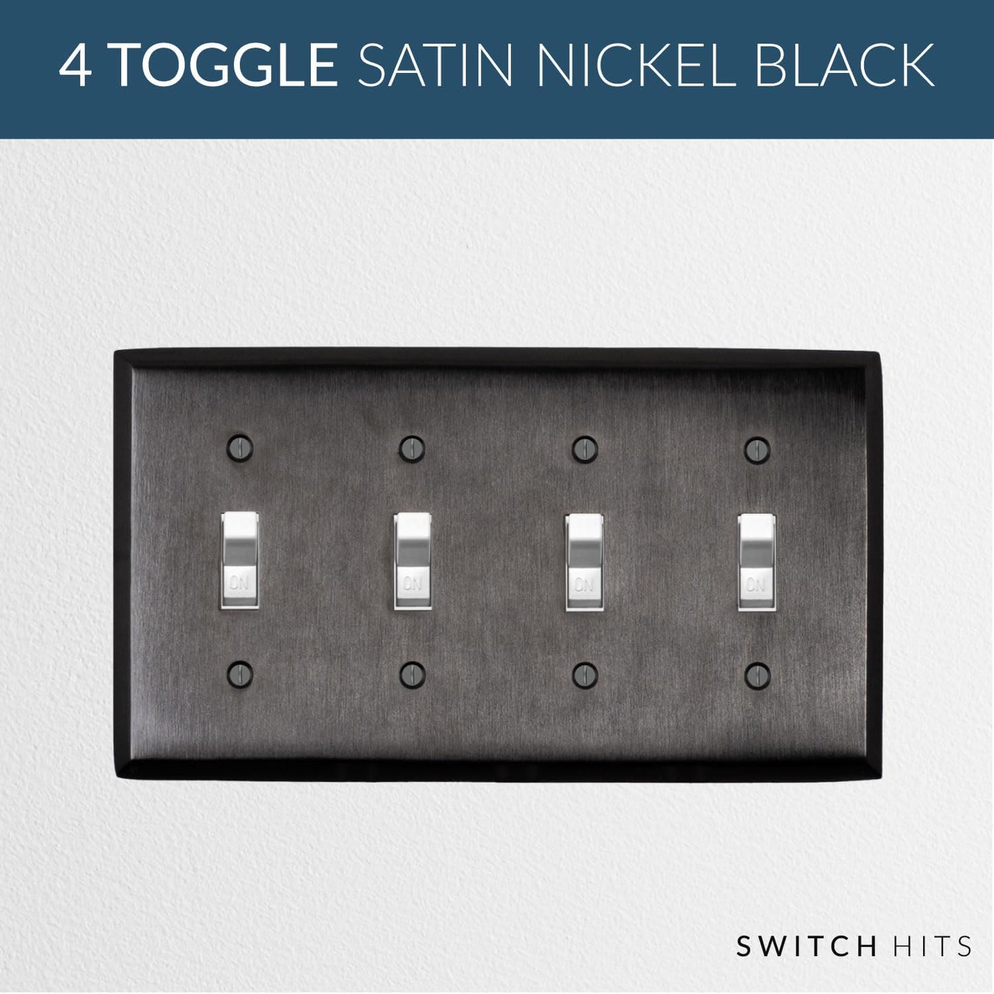 Satin Nickel Black Outlet Wall Plate | 4 Toggle | 8.25" x 4.5" | Hand-Polished Brass Construction | Electrical Switch