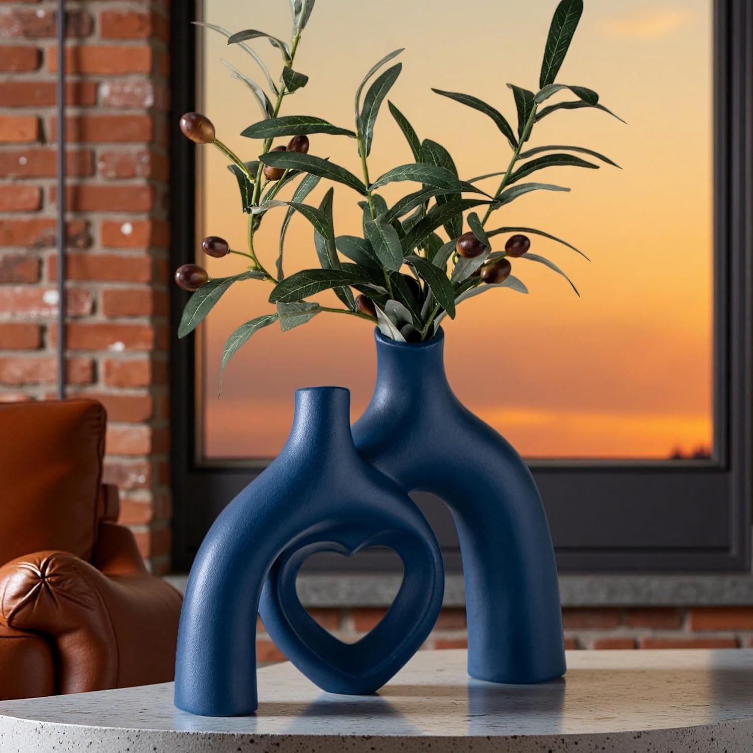Snuggle Hollow Decorative Ceramic Vase / Heart - Navy Blue / 8.3 Inch