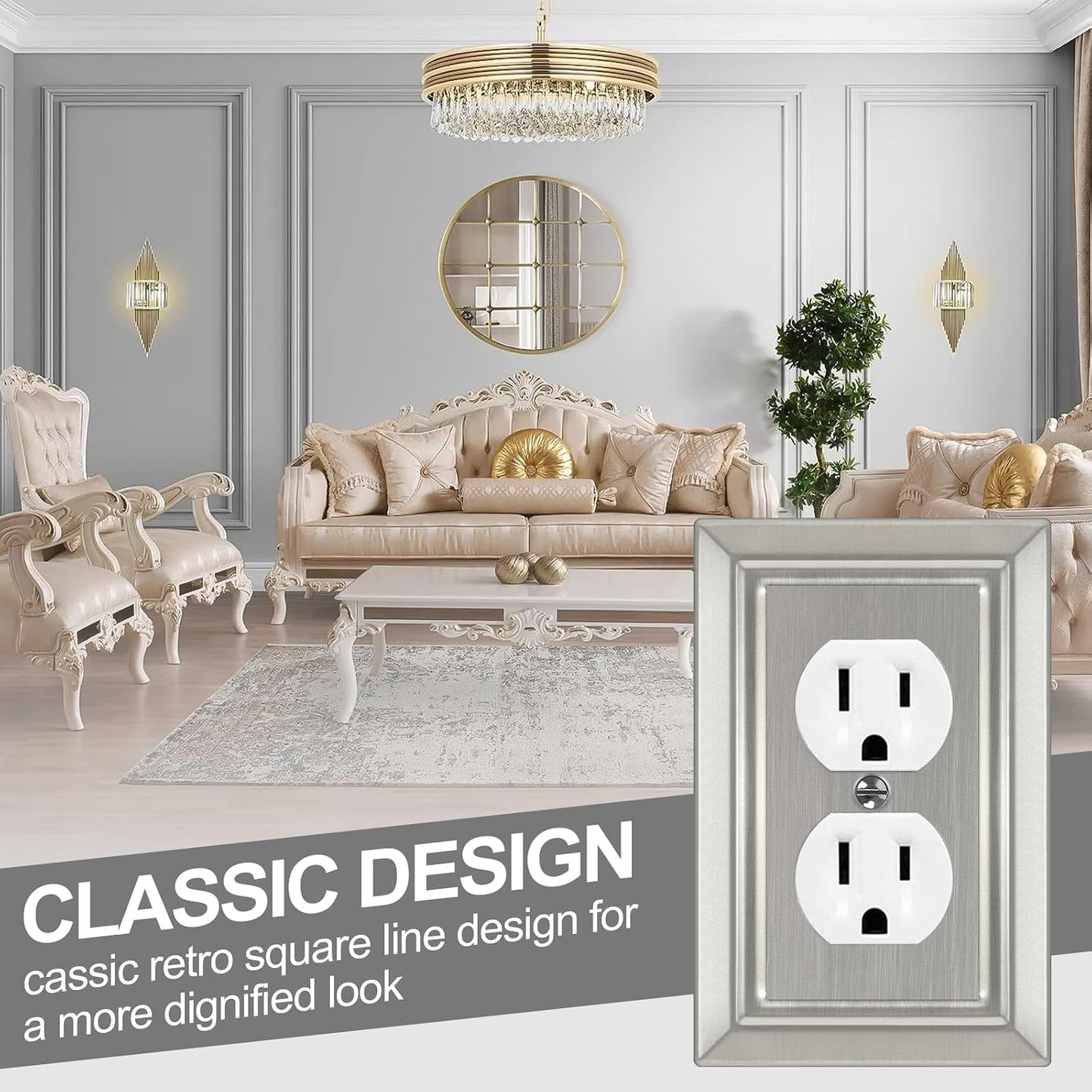 Metal Wall Plate for Electrical Outlets, Outlet Covers Wall Plate, 6 Pack | Decorative Brushed Nickel Switch Plates