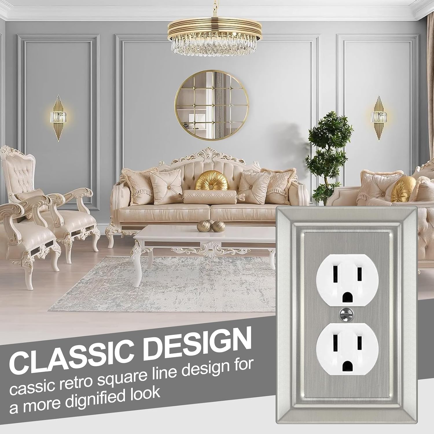 Metal Wall Plate for Electrical Outlets, Outlet Covers Wall Plate, 6 Pack | Decorative Brushed Nickel Switch Plates