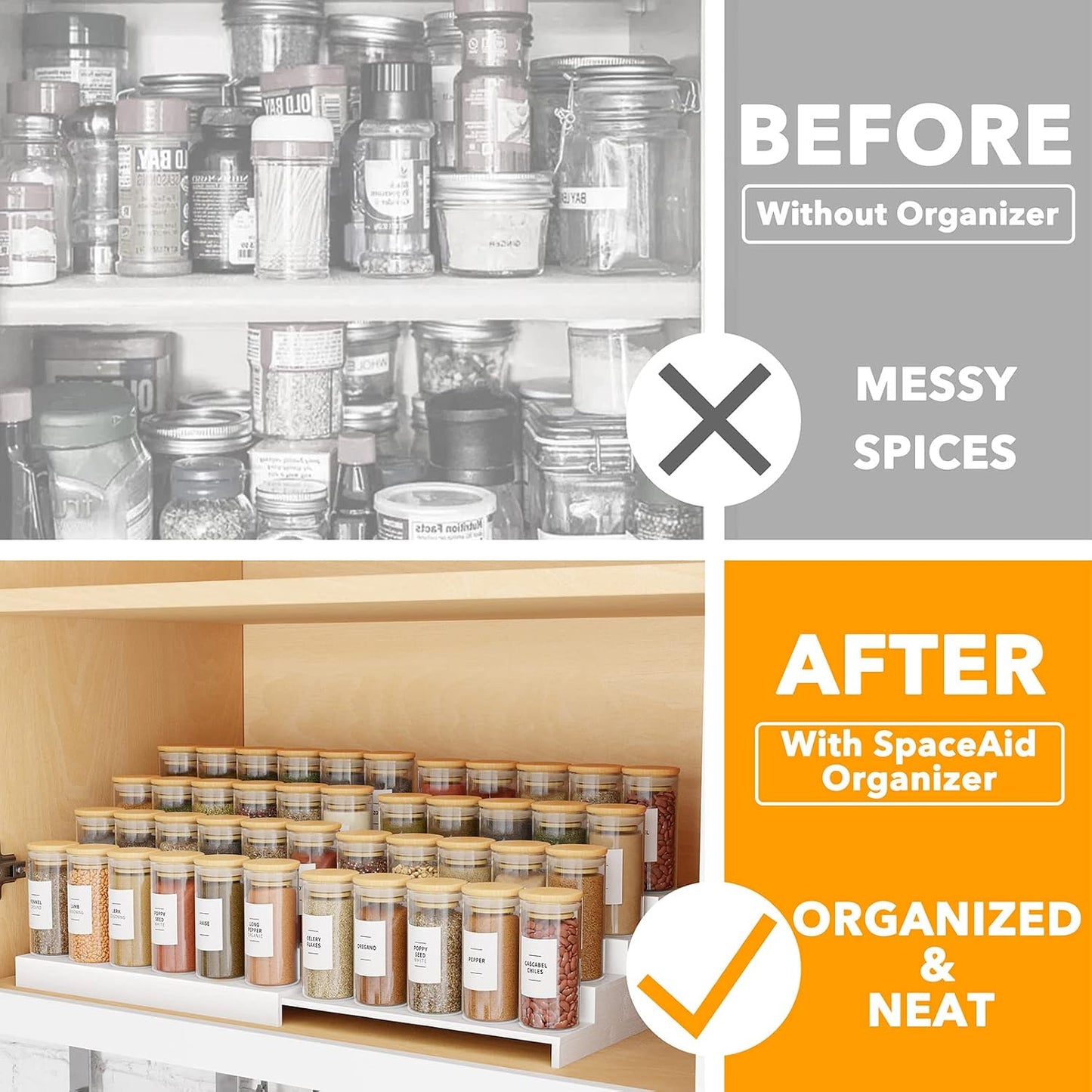 SpaceAid Bamboo Spice Rack Organizer for Cabinet, Kitchen Pantry Spices Storage Rack for Cabinets Organization, Home