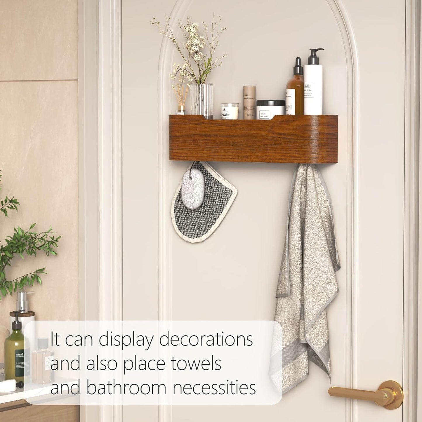 Coat Rack Wall Mount with Hidden Hooks Modern Key Holder Wood Entryway Hook with Shelf for Bedroom Kitchen Hallway