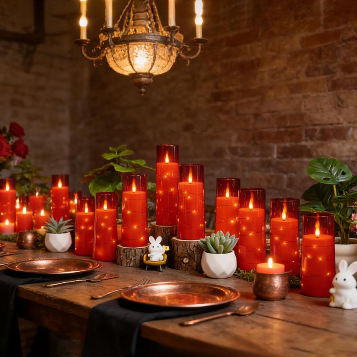 Nimiko Flickering Flameless LED Candles,Battery Operated Candles 24 Pcs with Embedded Star String,Acrylic LED Pillar
