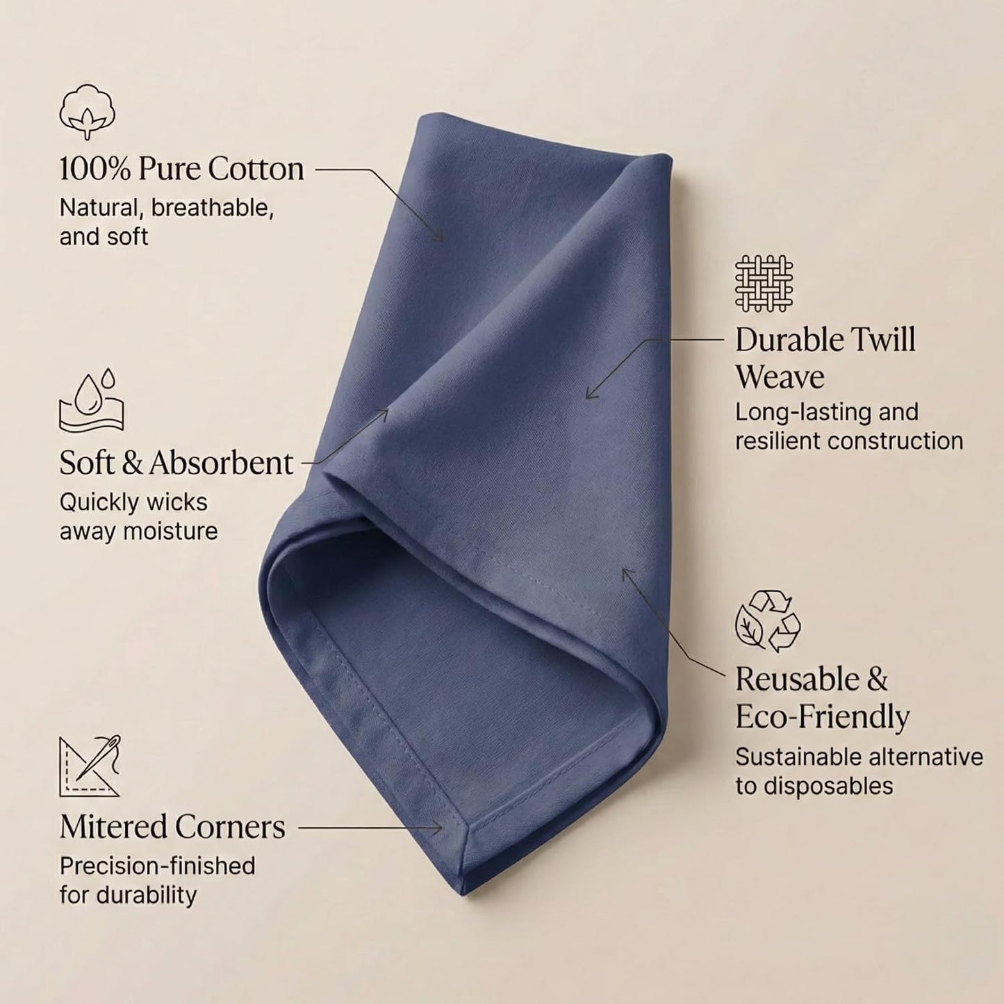 ACCENTHOME Accent Home 100% Cotton Napkins, Delicate Cloth Napkins for Dinners, Parties and Weddings，18 x 18 Inch Set