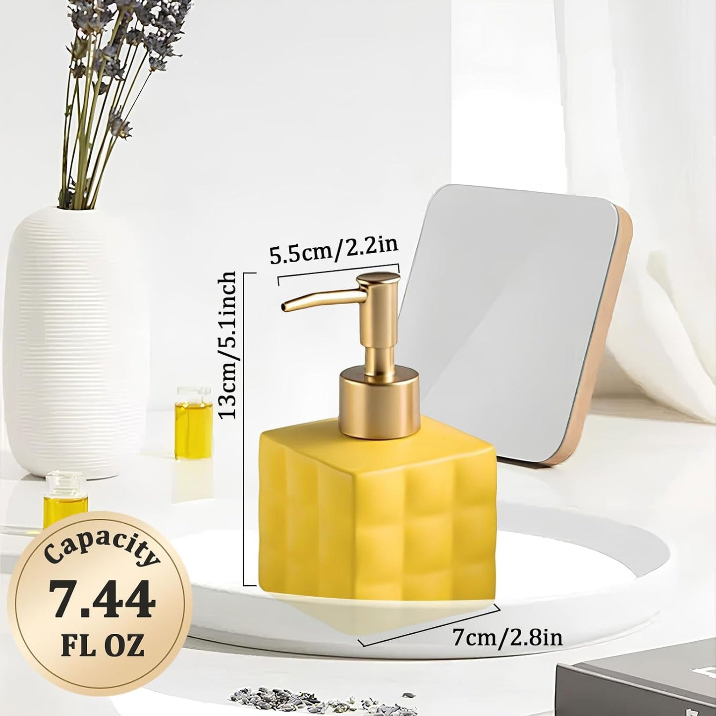Hand Soap Dispenser Dish Cube Soap Dispenser Countertop 7.44 FL OZ. /220 ML Hand Lotion / Yellow