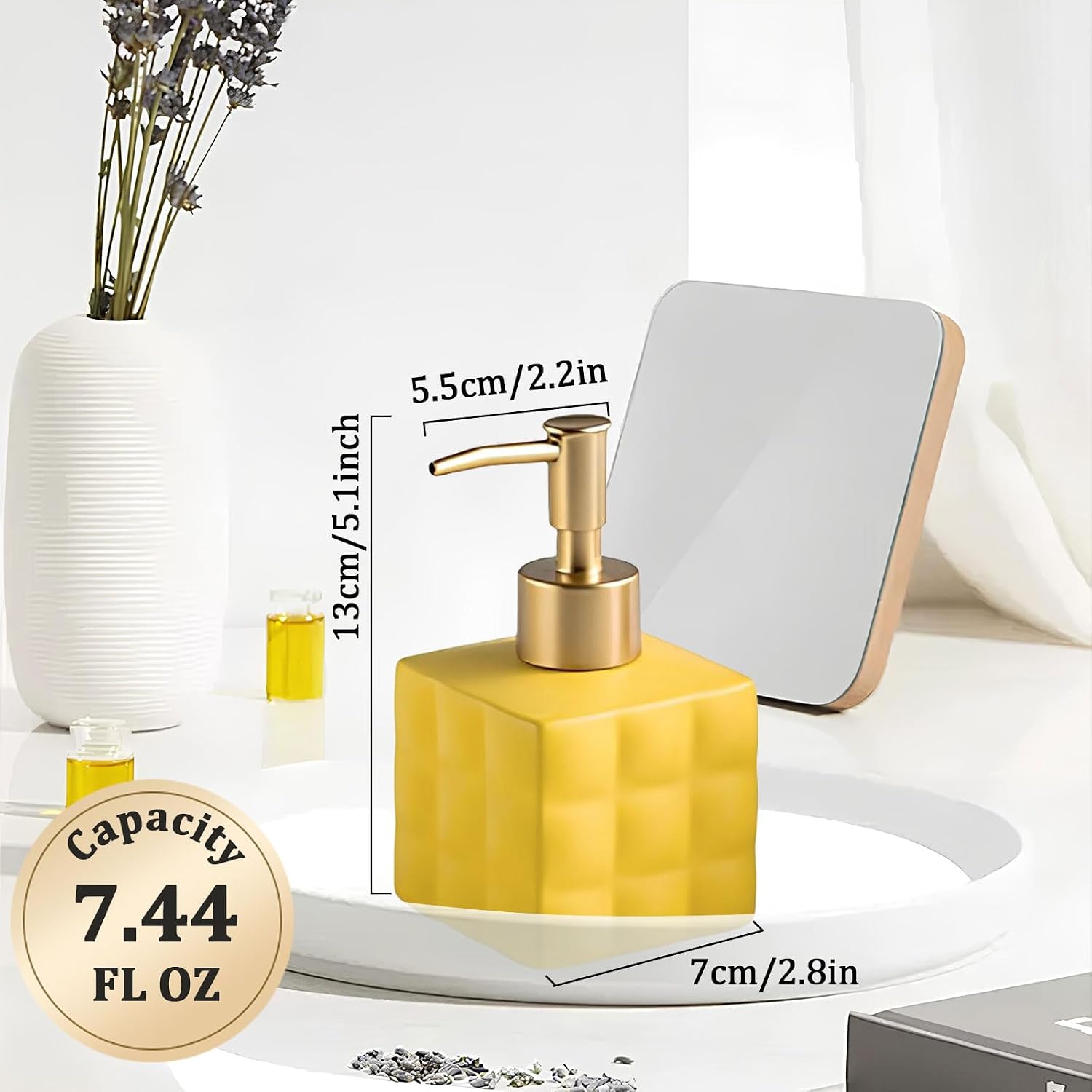Hand Soap Dispenser Dish Cube Soap Dispenser Countertop 7.44 FL OZ. /220 ML Hand Lotion / Yellow