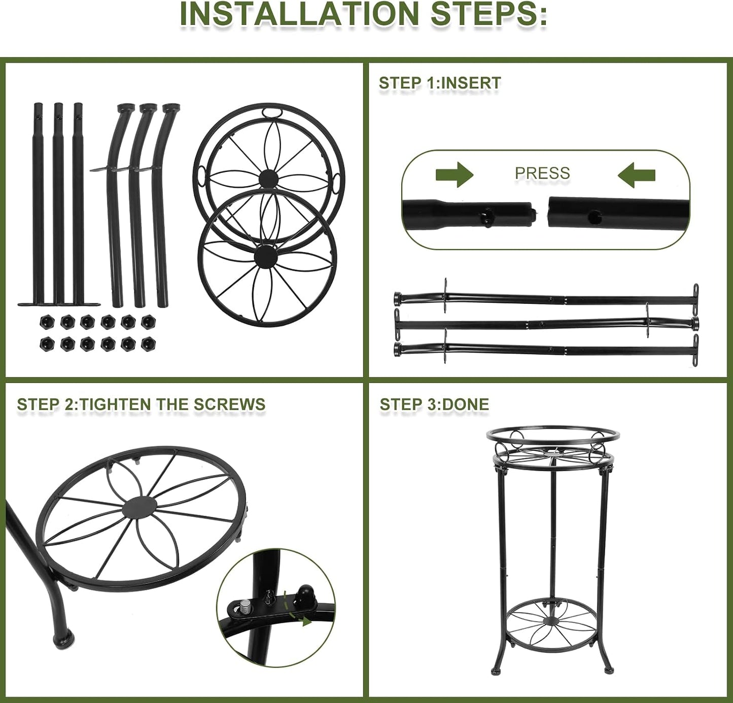 2 Pack 2 Tier Plant Stands for Indoor Outdoor Plants, 20.3" Tall Metal Plant Stand with Flower Pot Holder, Corner Plant