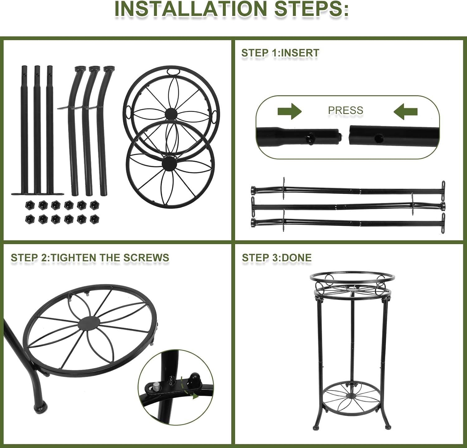 2 Pack 2 Tier Plant Stands for Indoor Outdoor Plants, 20.3" Tall Metal Plant Stand with Flower Pot Holder, Corner Plant