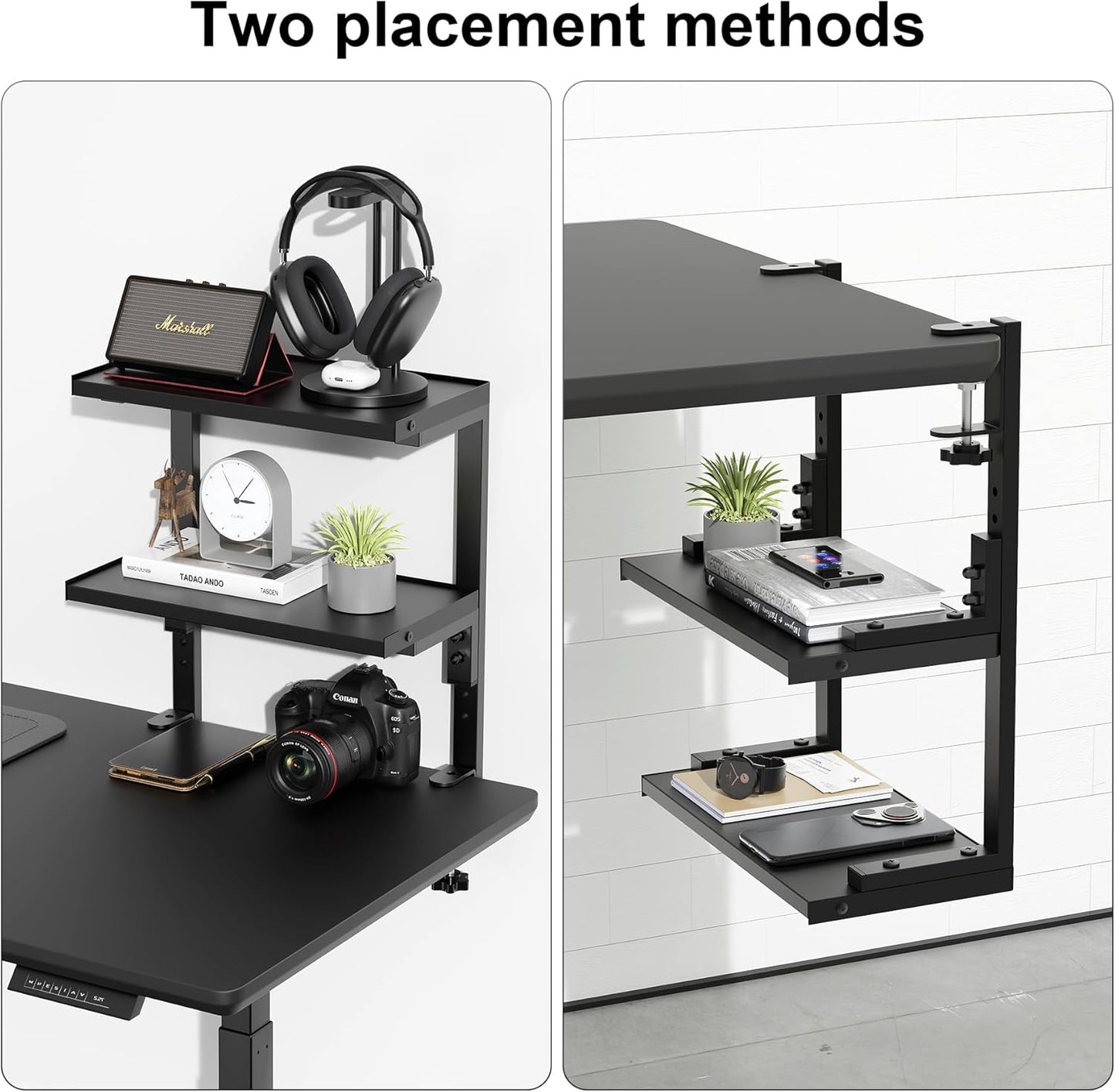 2-Tier Desk Shelf | Desk Organization Expandable Clamp on Desk Shelf Desktop Accessories for Offices and Game Rooms