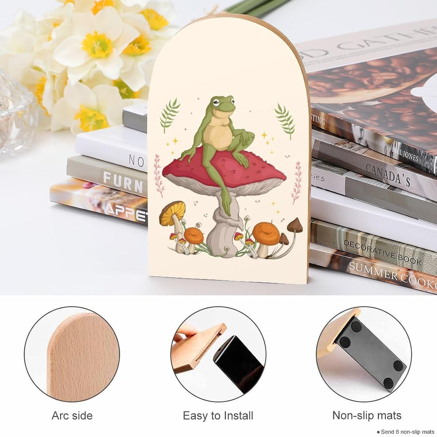 Mushrooms Print Small Non-Slip Book Stoppers Wood