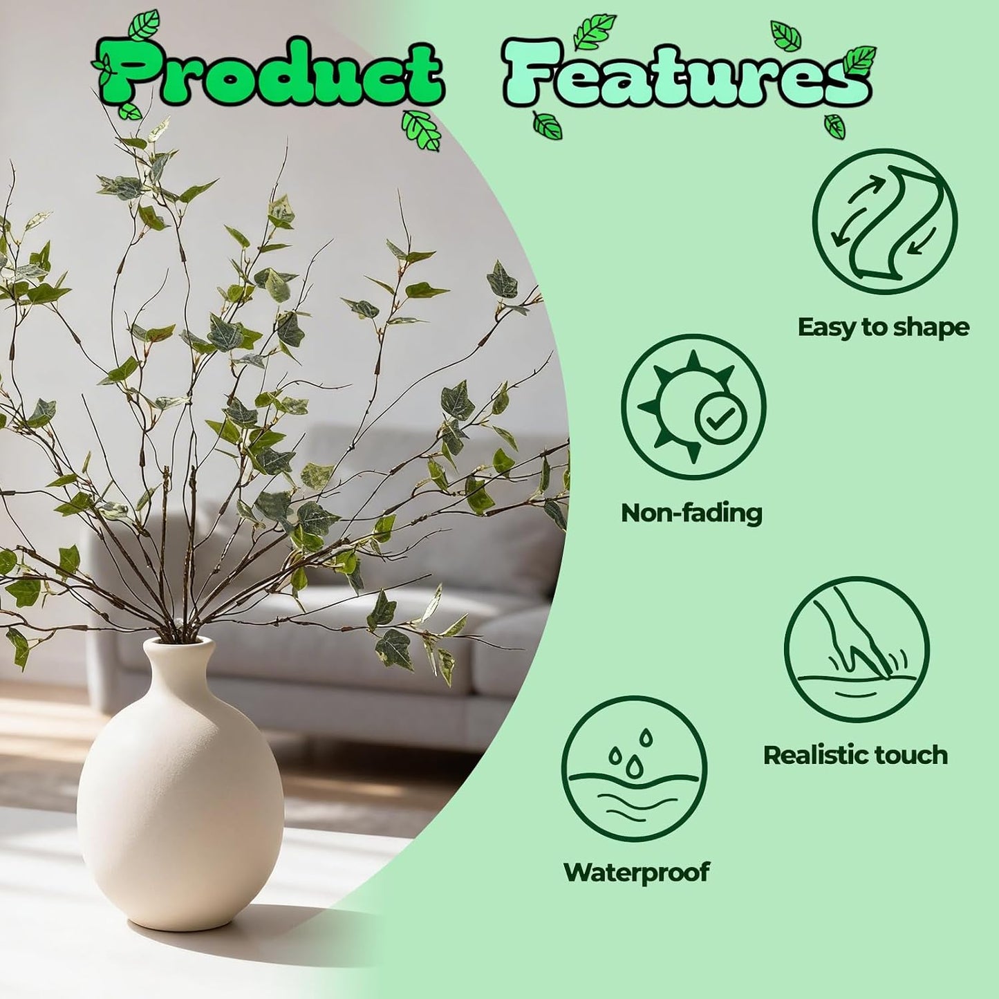 Artificial Greenery Stems Artificial Branches / 20in-spl Gray White Green / 20 Inch / Set of 6