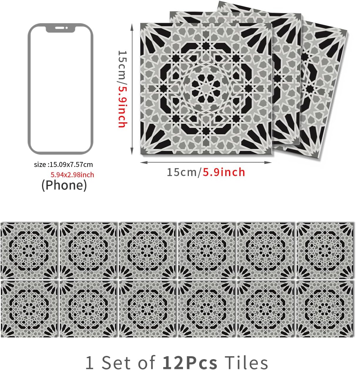 Tile Stickers Tile Decals / Art-516 / 5.9 x 5.9 / Set of 12
