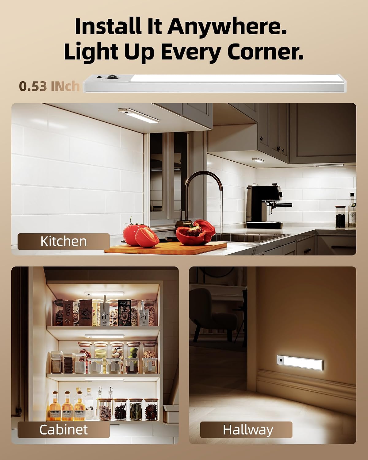 EZVALO 5-Pack 10inch Under Cabinet Lighting, 2400mAh Rechargeable Motion Sensor Light, Magnetic Closet Lights with