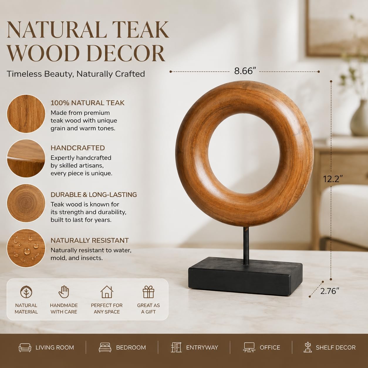 Wood Stand / Teak Wood Carved Donut Shaped Sculpture