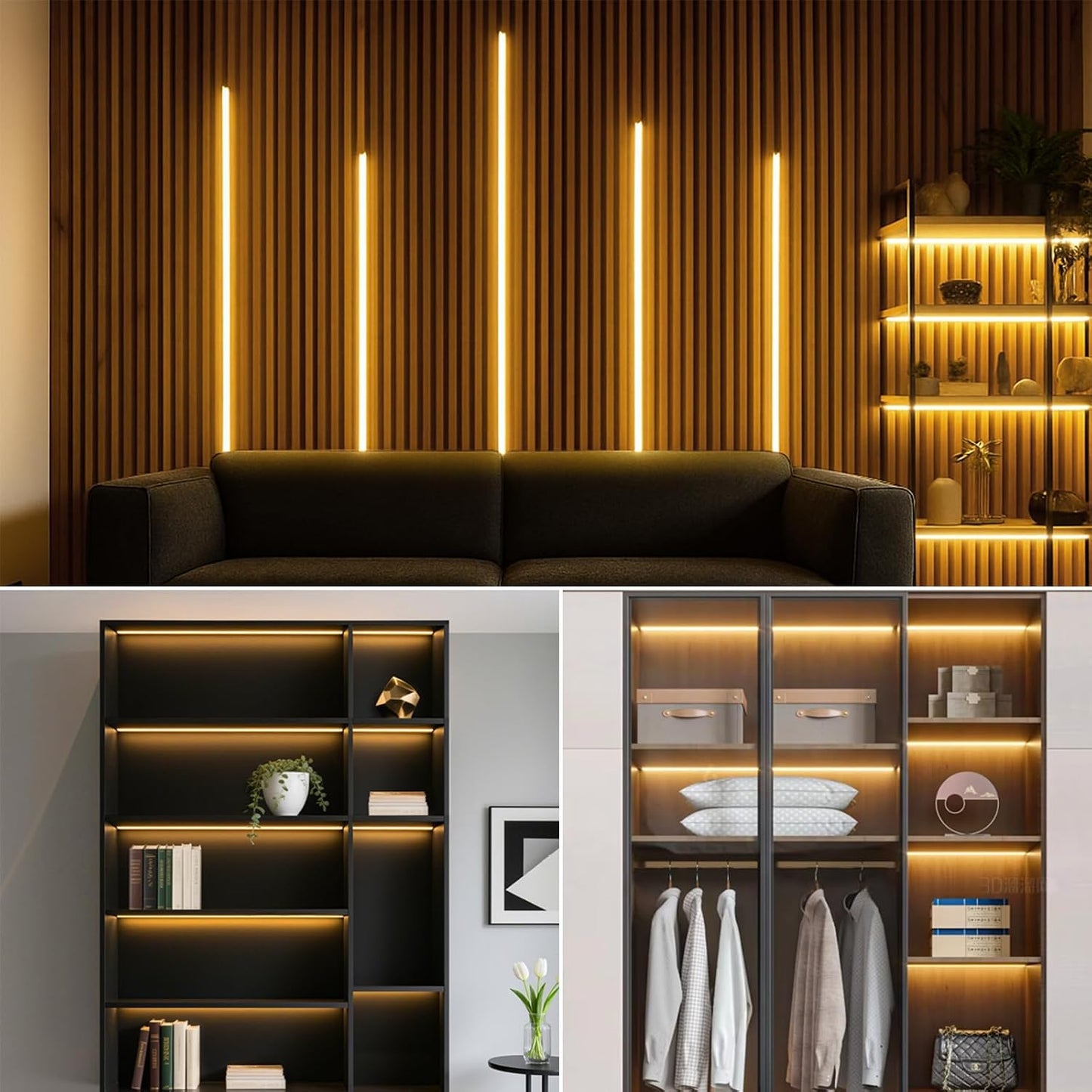 AIMENGTE 12V COB LED Cabinet Lights Black Strip, 6 x 6.6ft Touch Dimmable 3000K Warm White Lighting for Parallel Wood