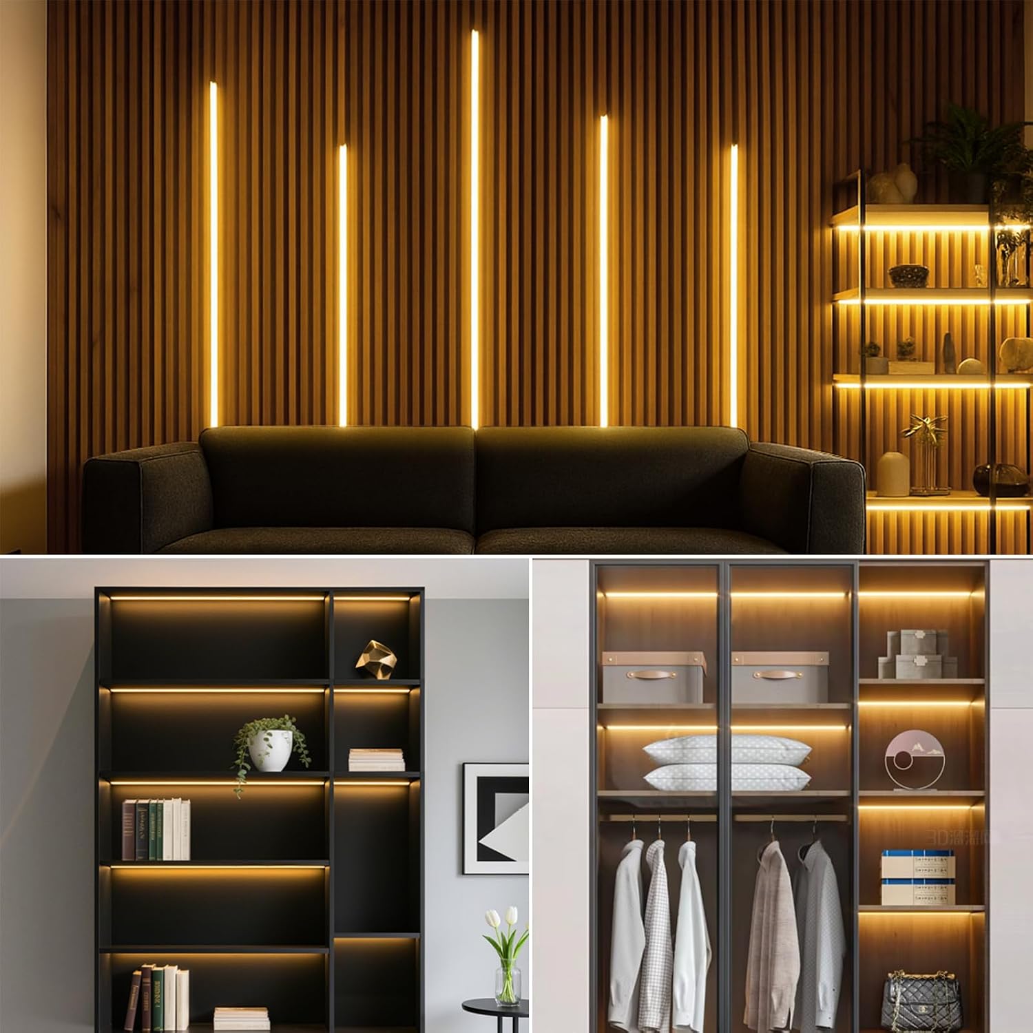 AIMENGTE 12V COB LED Cabinet Lights Black Strip, 6 x 6.6ft Touch Dimmable 3000K Warm White Lighting for Parallel Wood