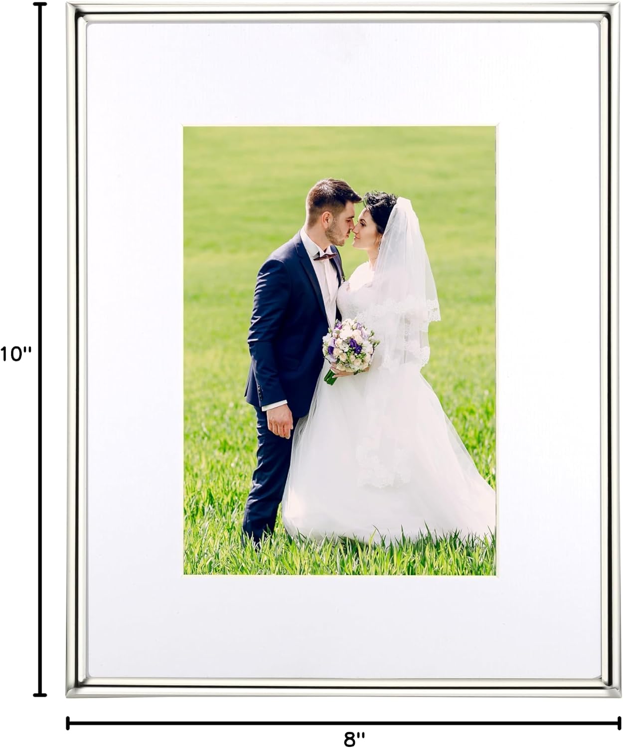 YiPinYin Silver 8x10'' Simply Metal Picture Frame With Acid Free Mat for 5x7'',Luxury Silver-Plated Metal Photo Frame